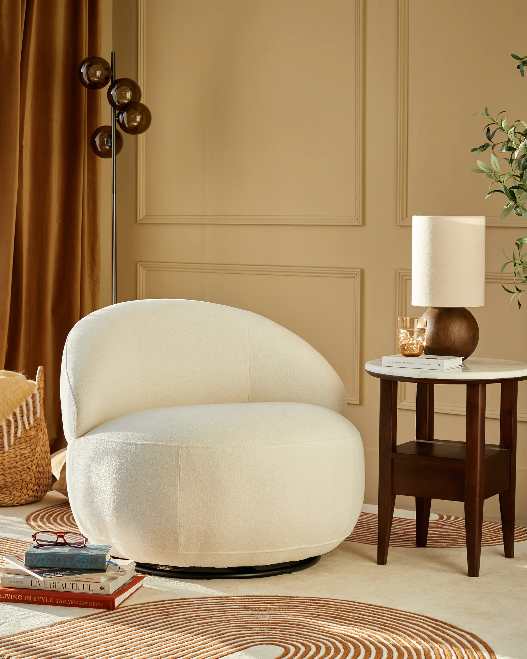Daphne Ivory Boucle Swivel Accent Chair - Image 4