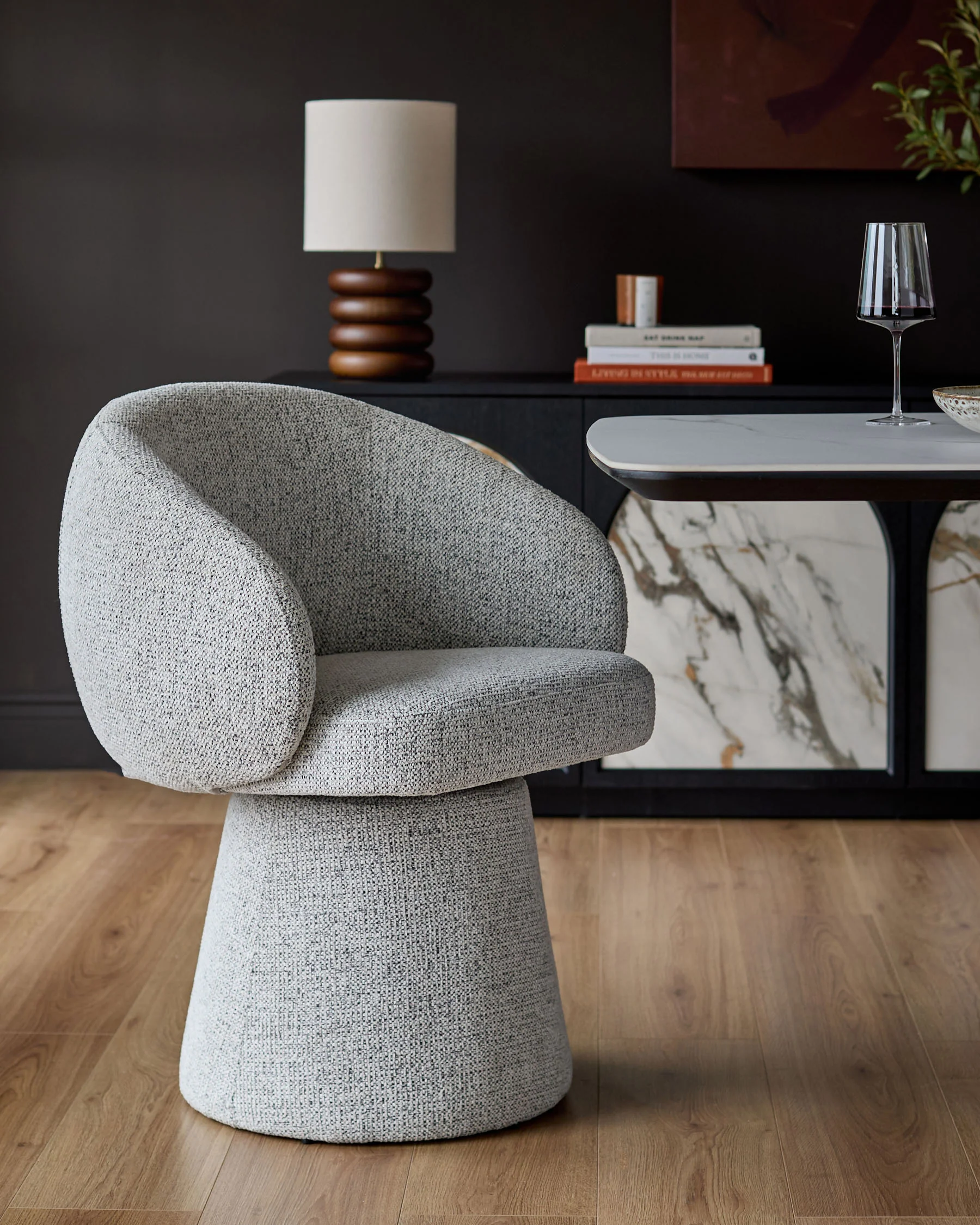 Darcy grey fabric swivel chair