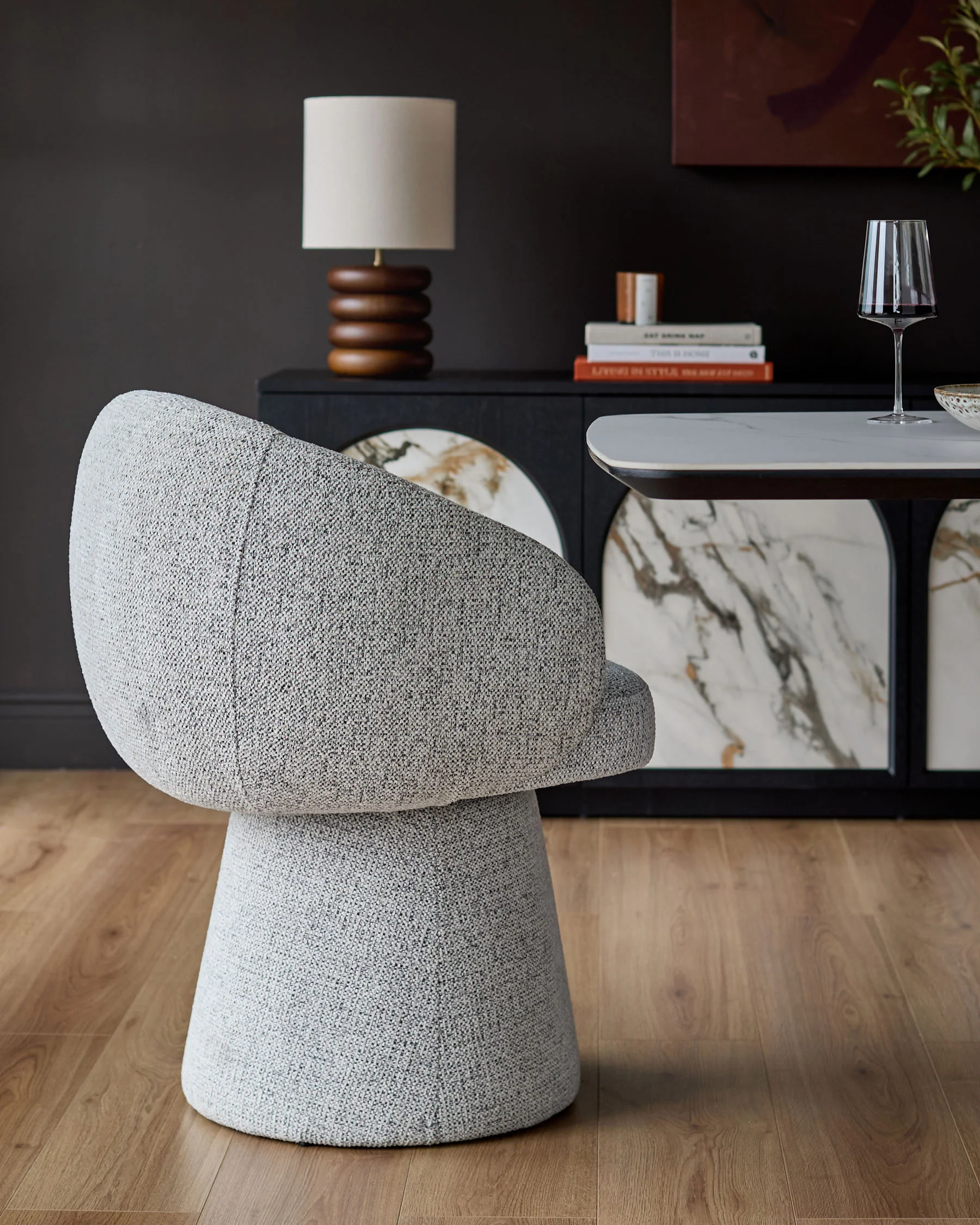 Darcy grey fabric swivel chair - Image 3