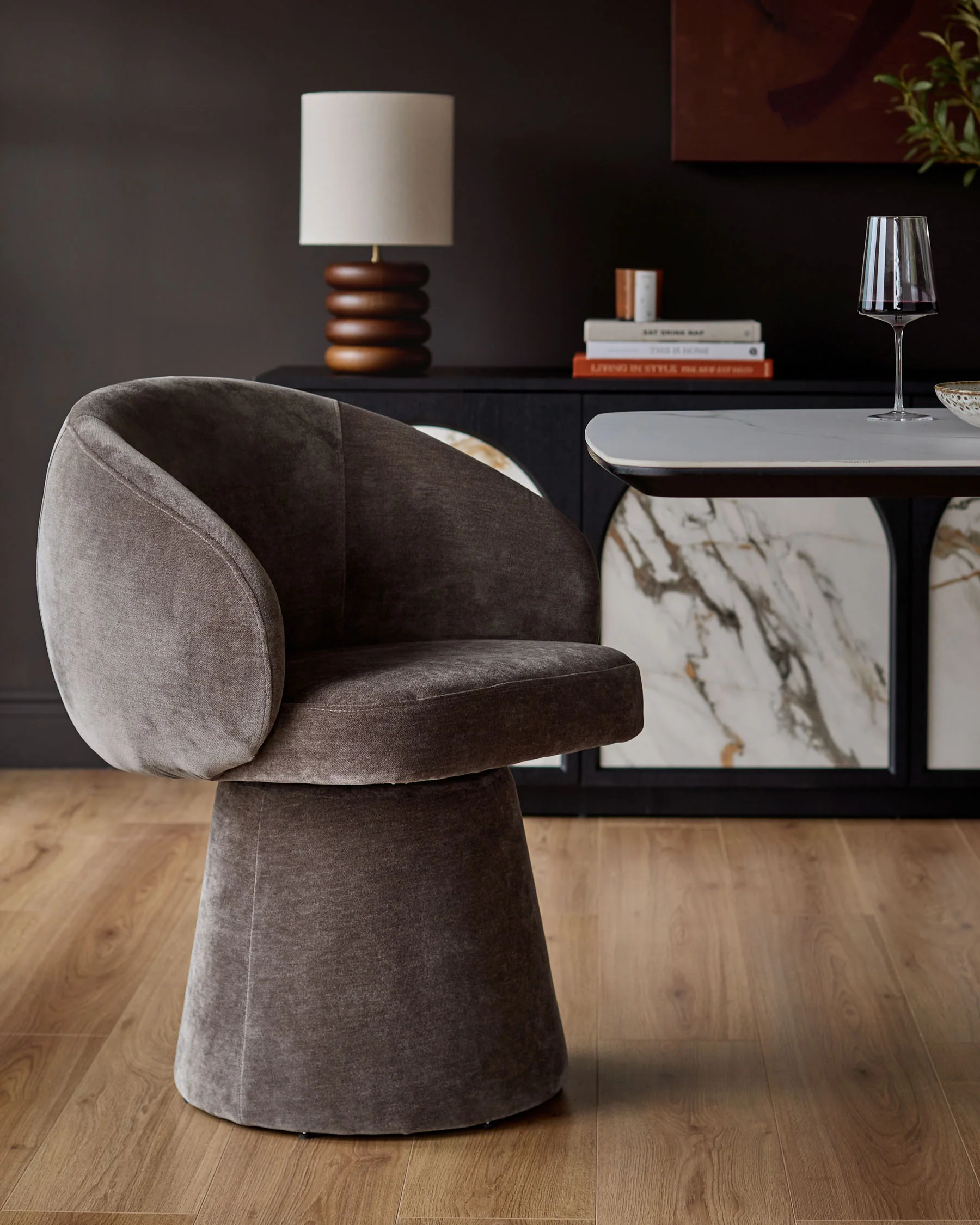 Darcy mocha chenille swivel chair
