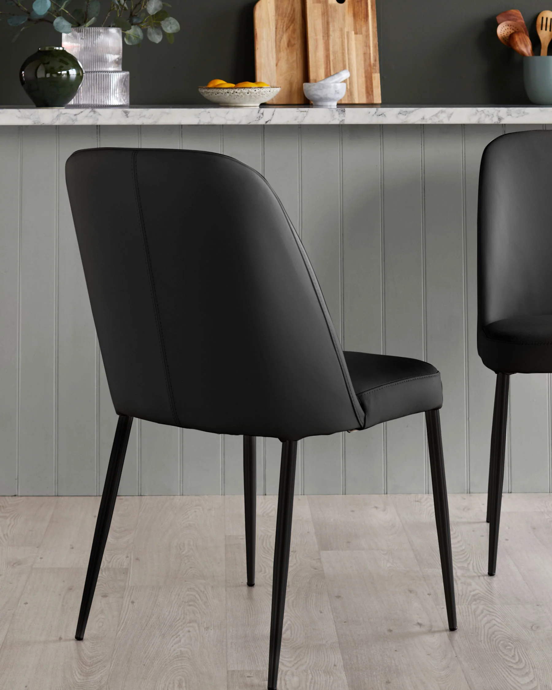 Deco black leather dining chair - Image 3