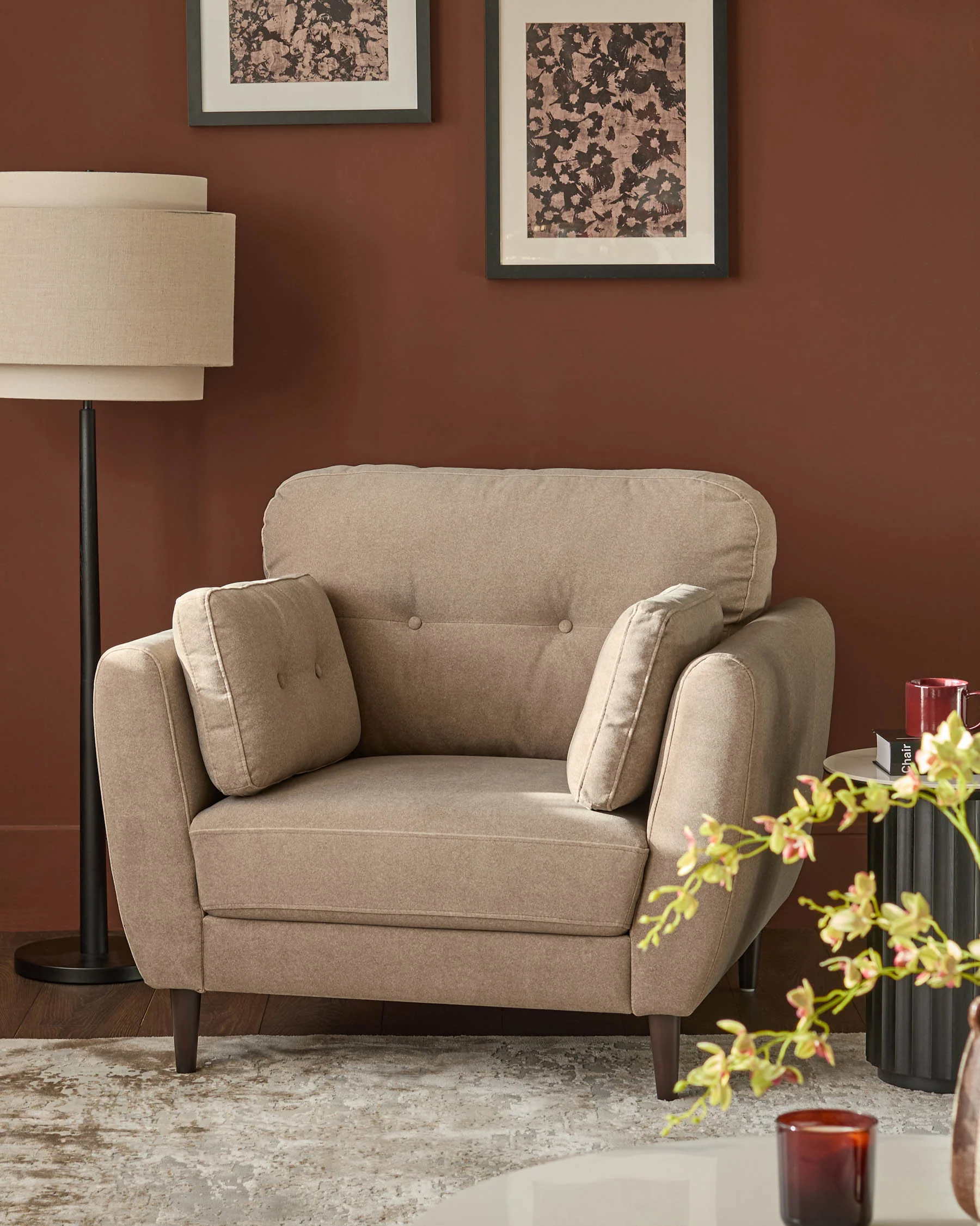 Delilah mocha plush fabric armchair