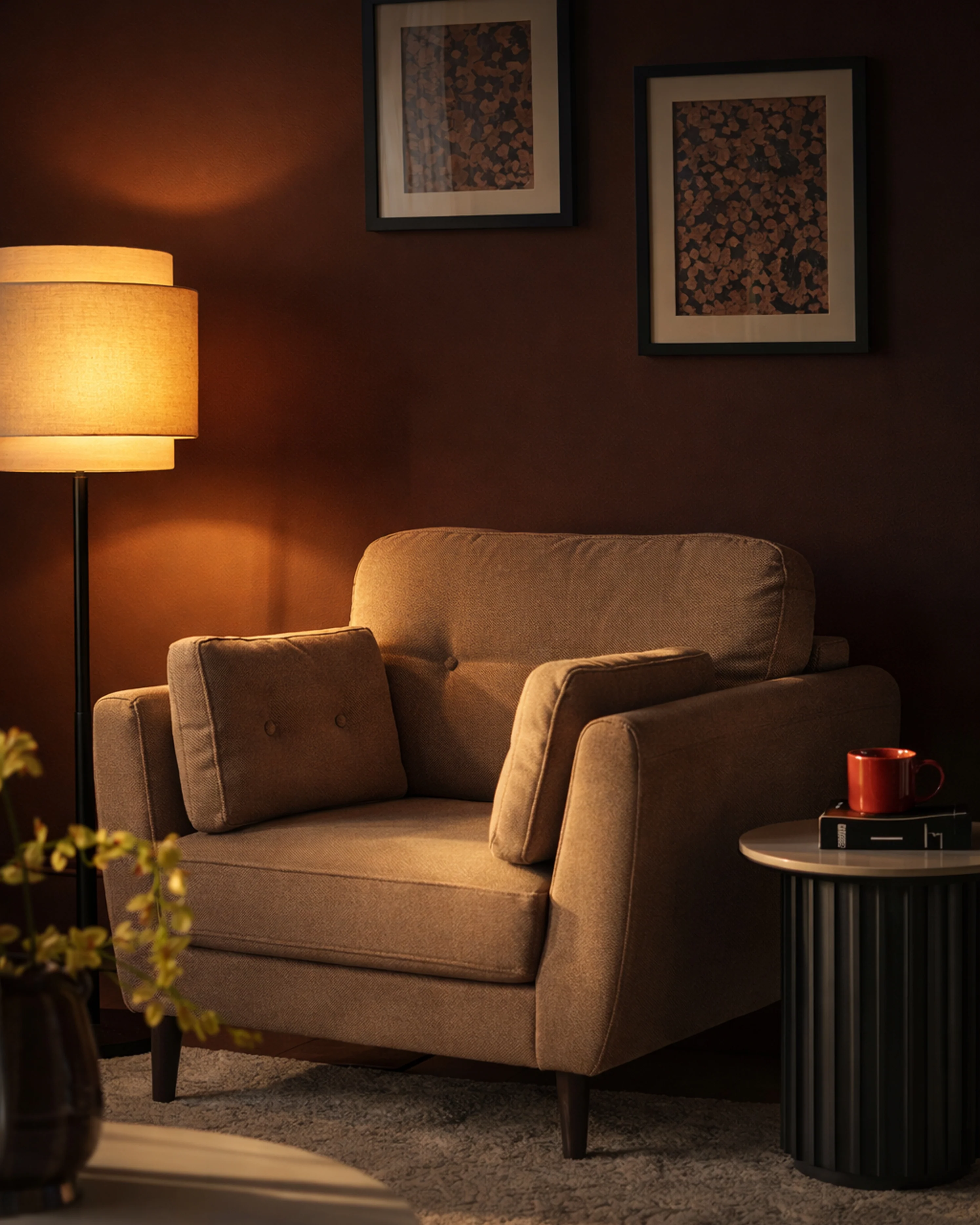 Delilah mocha plush fabric armchair - Image 7