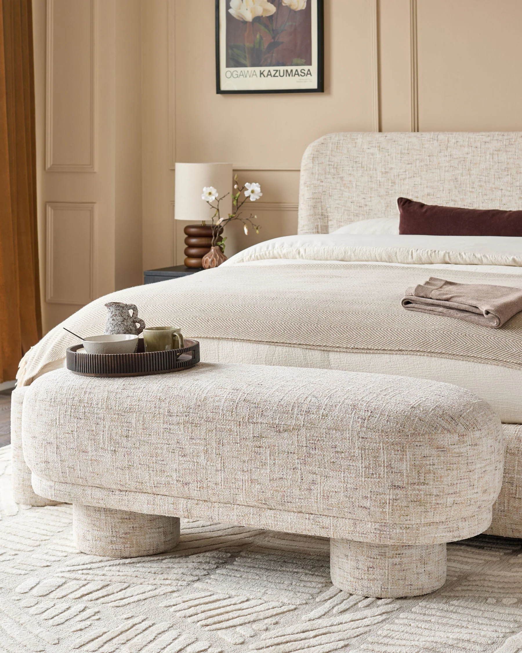 Deven natural fabric bench
