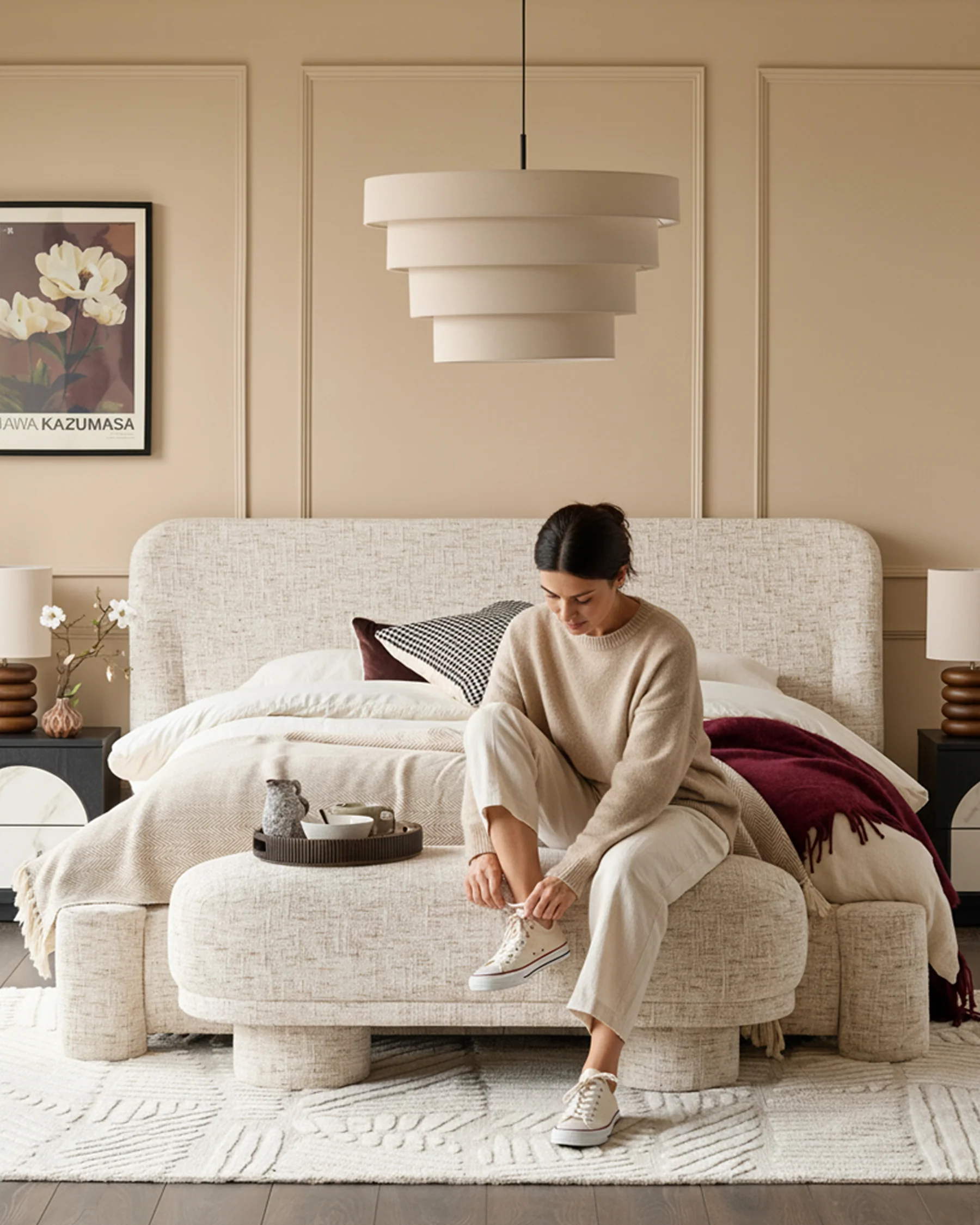 Deven natural fabric bench - Image 7