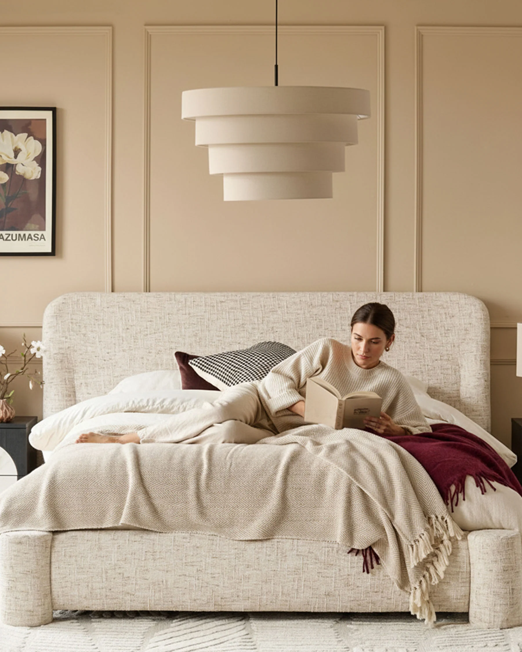 Deven natural fabric king size ottoman storage bed - Image 4
