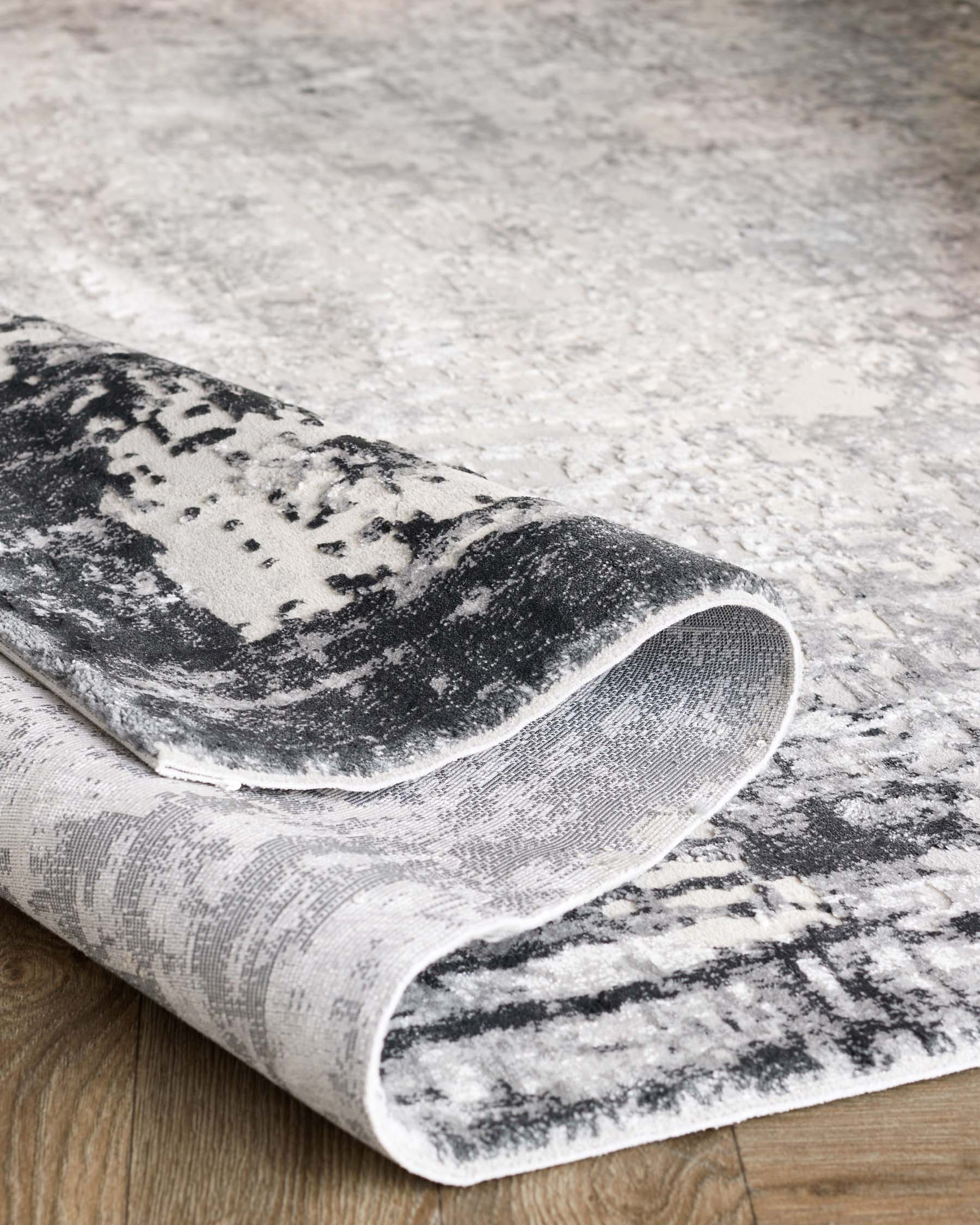 Distressed Border dark grey textured small rug - Image 4