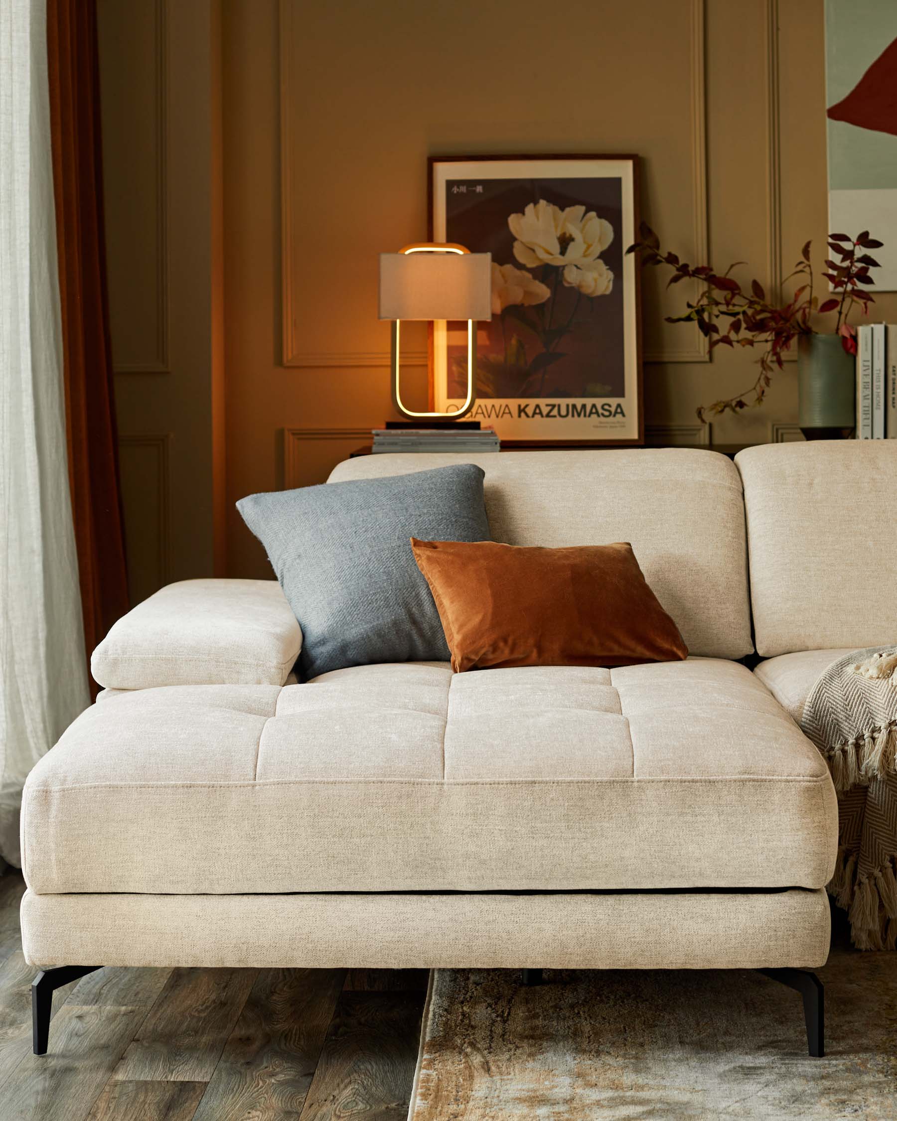 Donella ivory chenille left hand corner chaise sofa - Image 4