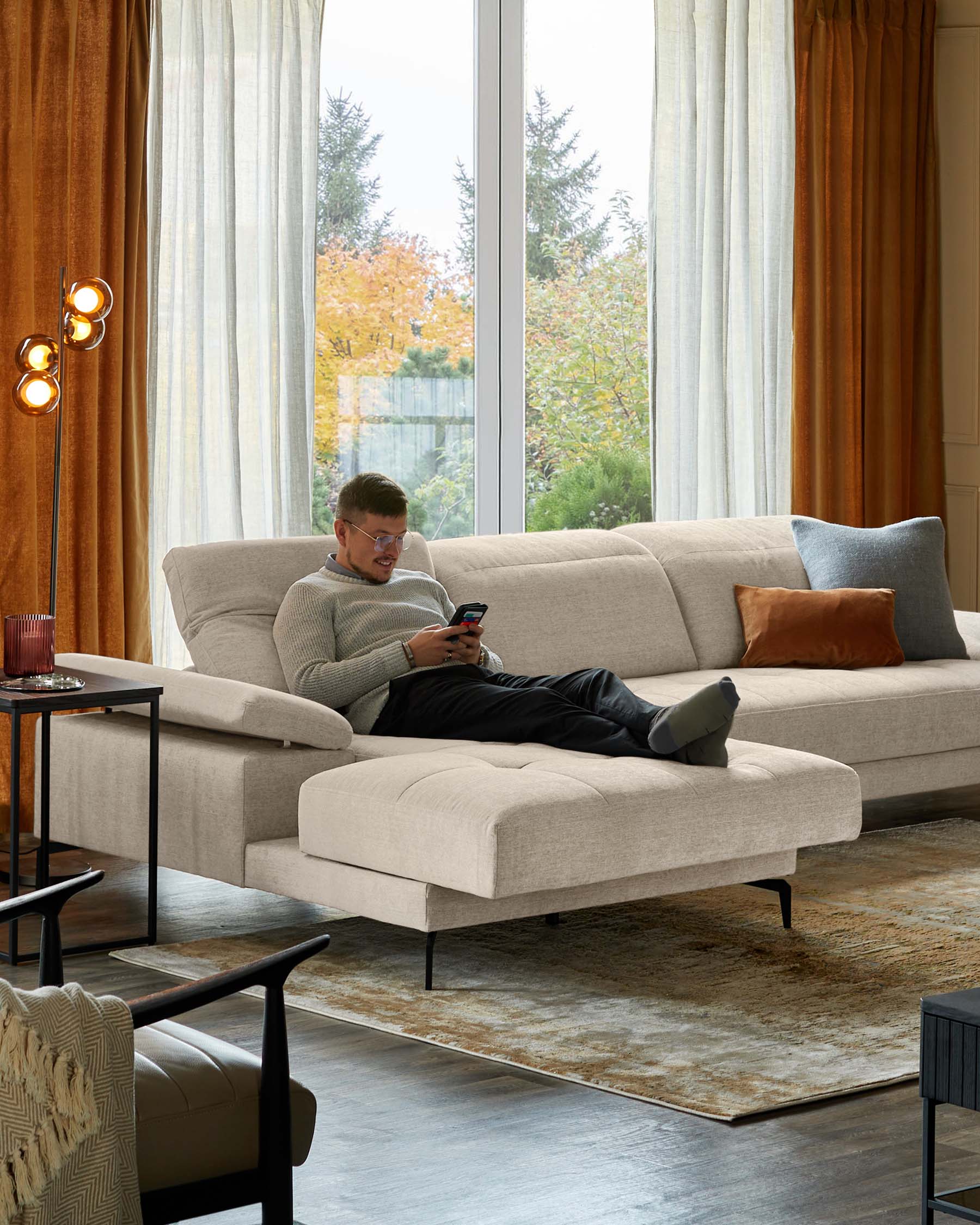 Donella ivory chenille left hand corner chaise sofa - Image 7