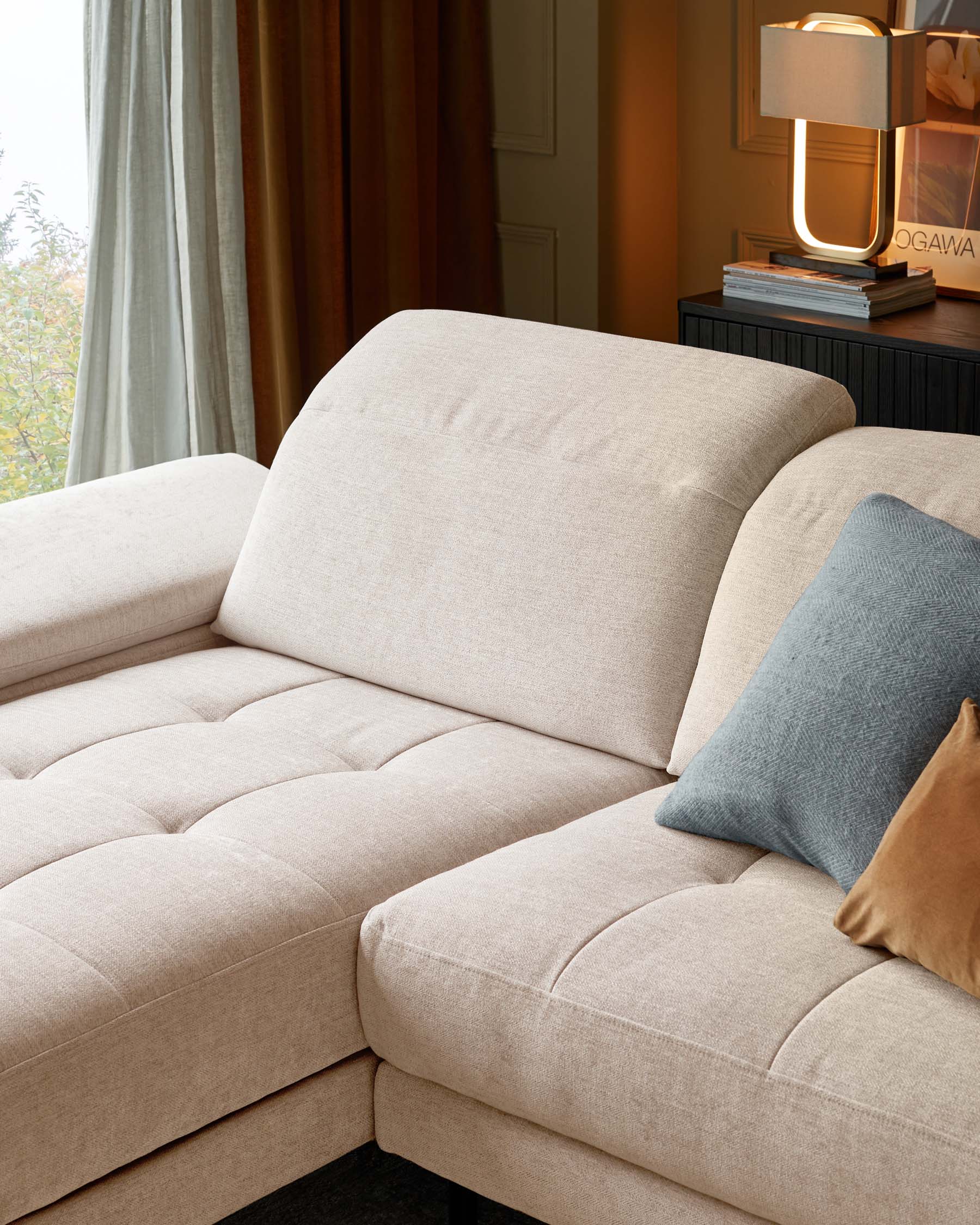 Donella ivory chenille left hand corner chaise sofa - Image 8