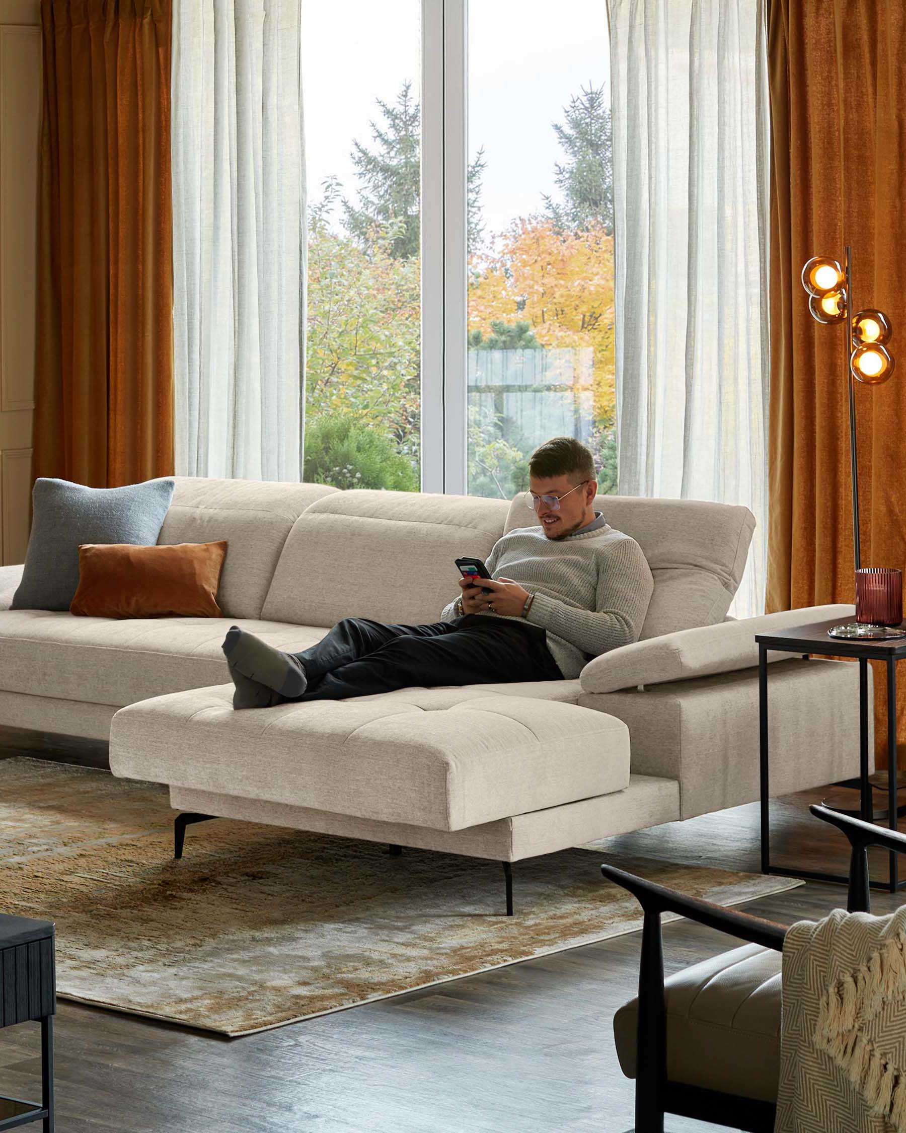 Donella ivory chenille right hand corner chaise sofa - Image 7