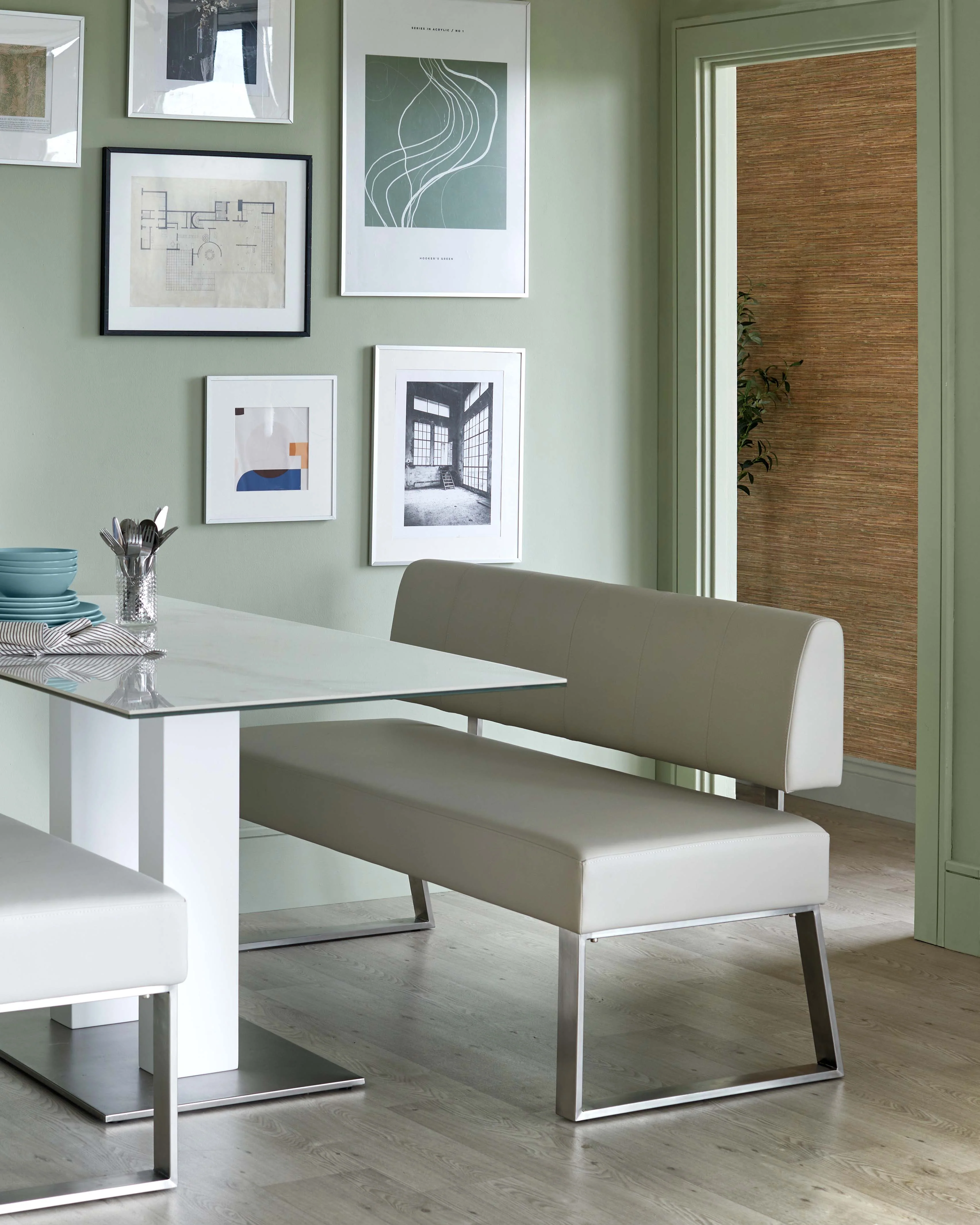 Dover Light Grey Faux Leather 3 Seater Bench With Backrest - Image 4