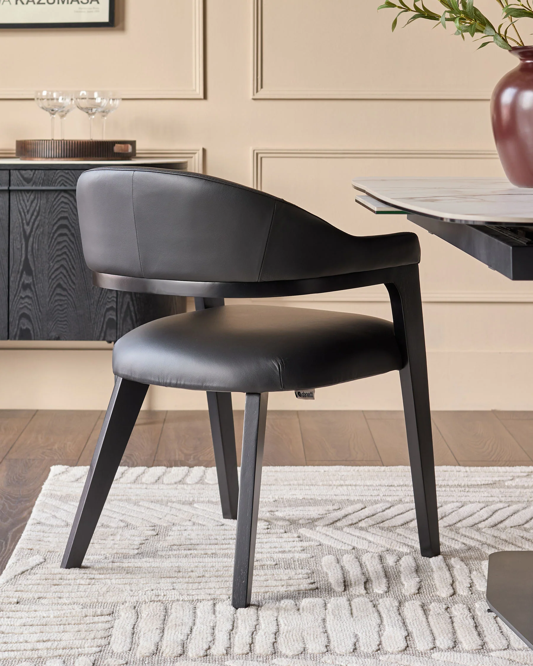 Dylan black leather dining chair - Image 3
