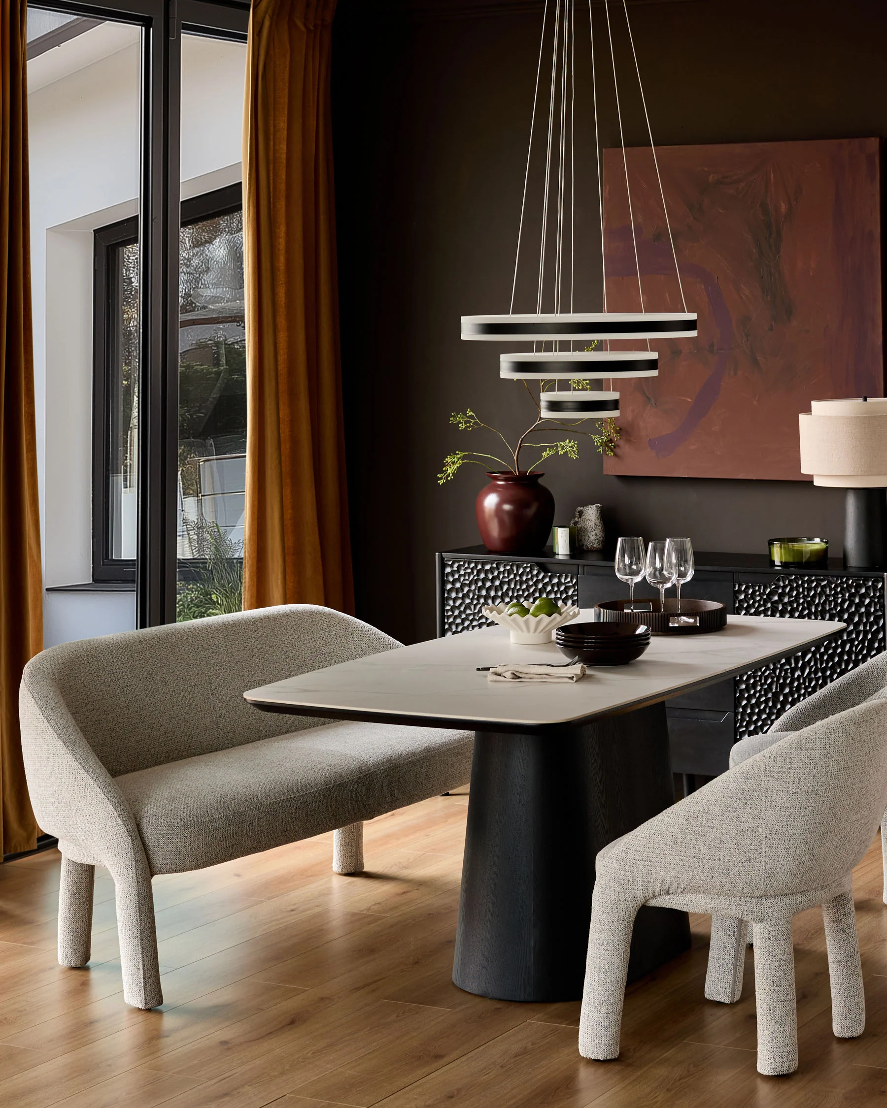Easton light grey fabric dining bench - Image 3
