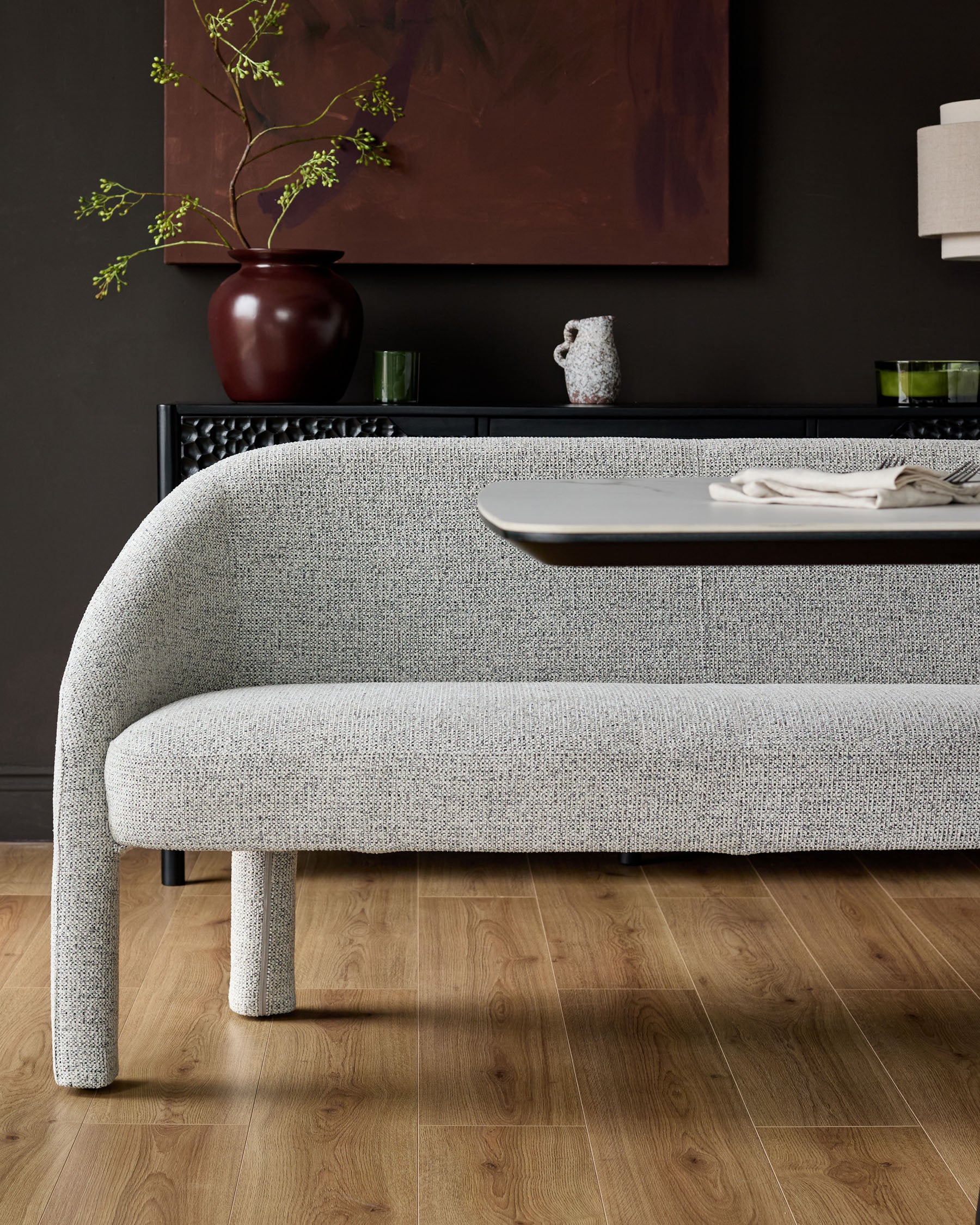 Easton light grey fabric dining bench - Image 7