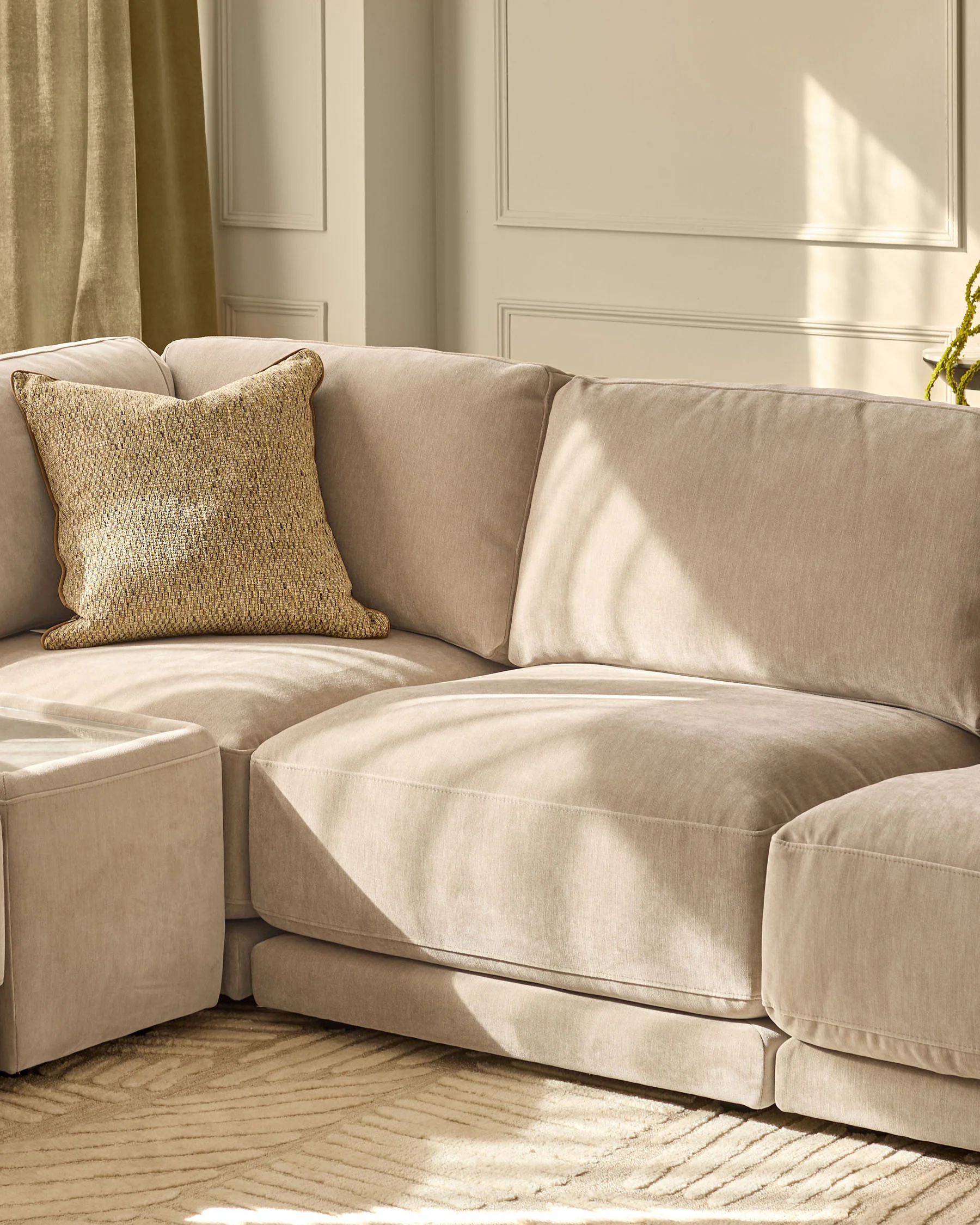 Eden champagne chenille right hand large corner chaise sofa - Image 7