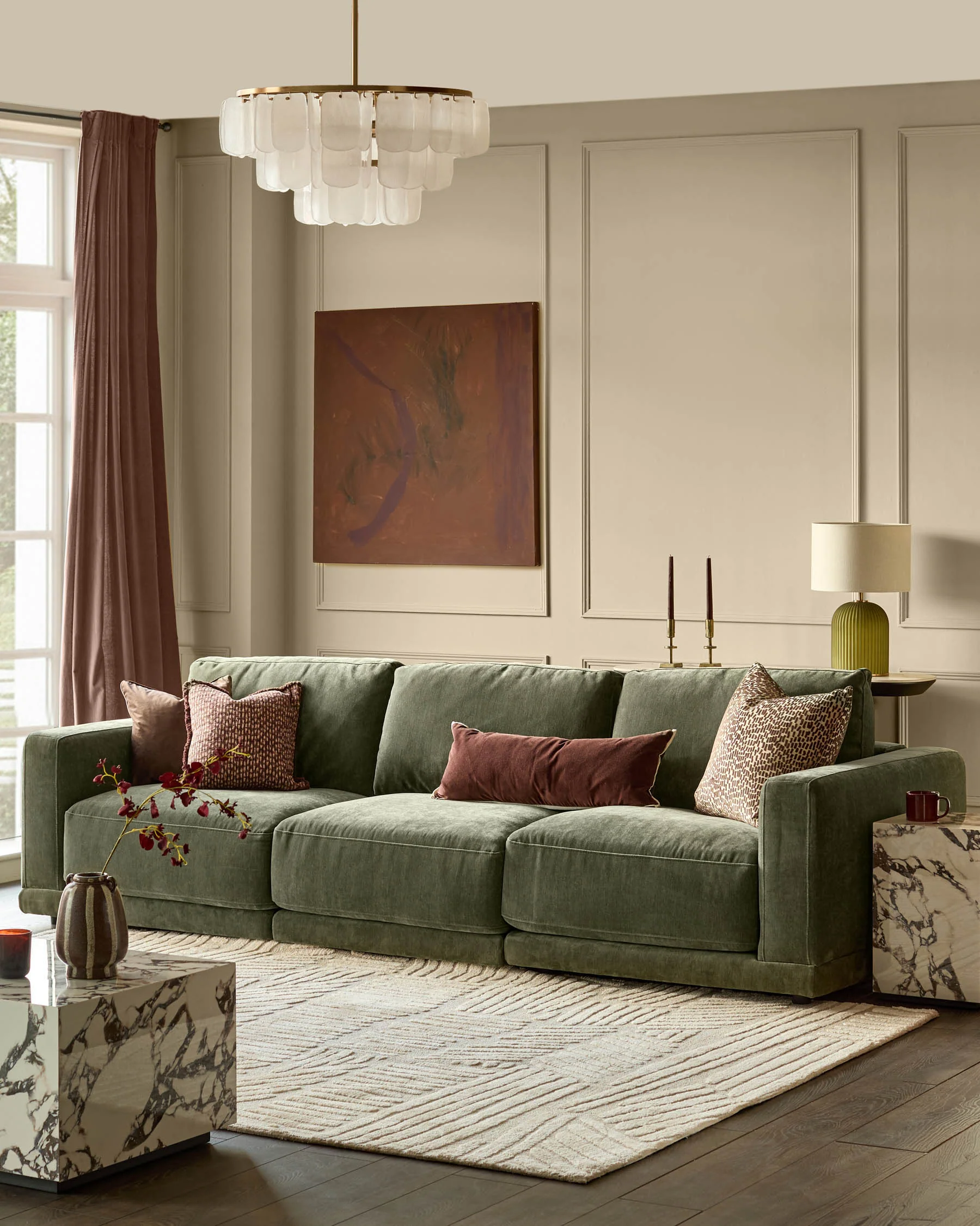Eden dark green chenille 3 seater sofa