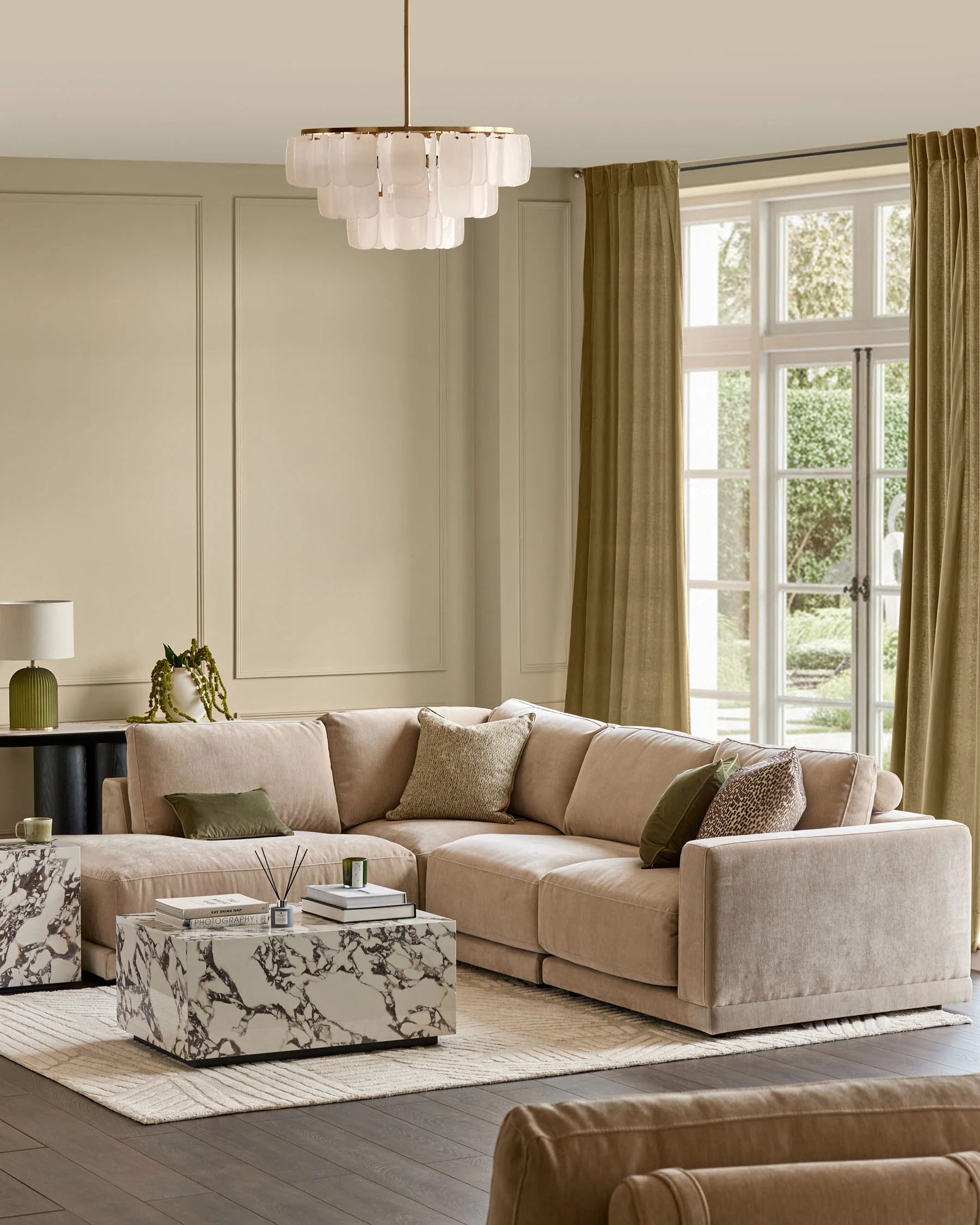 Eden champagne chenille left hand large chaise sofa - Image 3