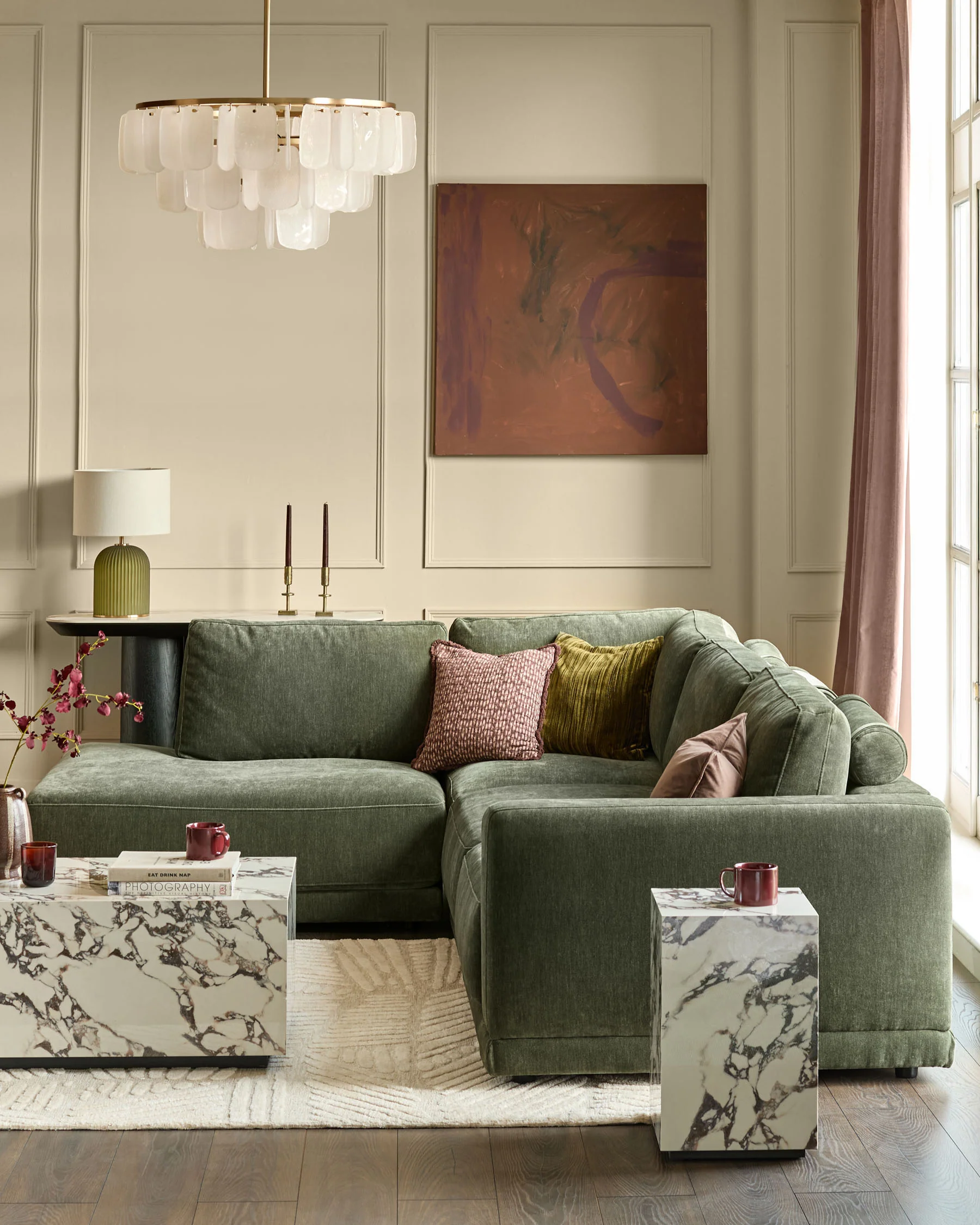 Eden dark green chenille left hand large corner chaise sofa - Image 3