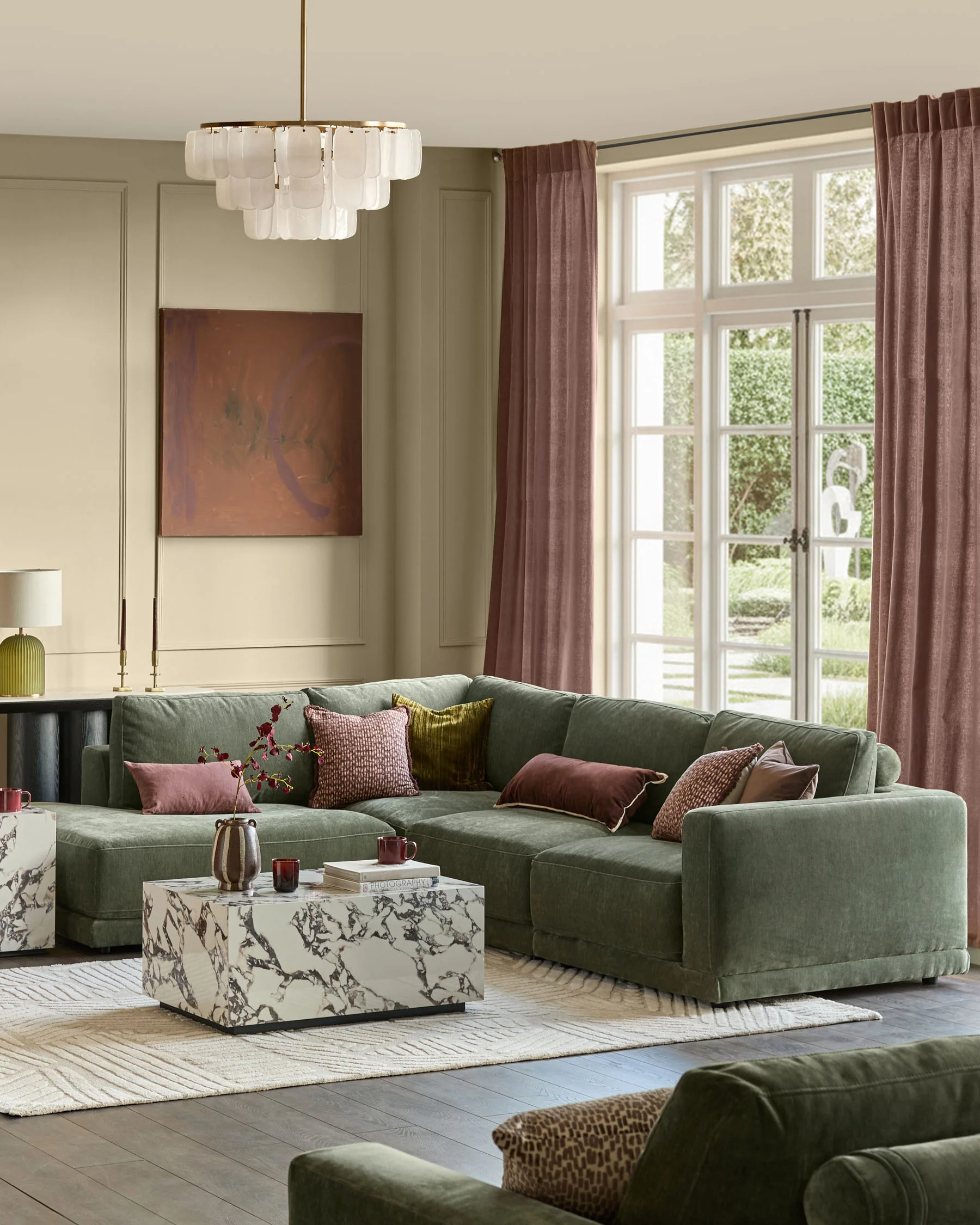 Eden dark green chenille left hand large corner chaise sofa - Image 5
