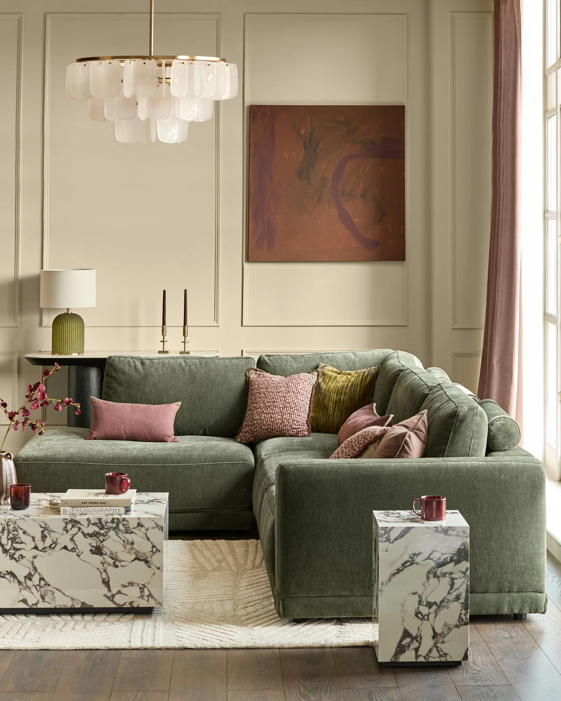 Eden dark green chenille left hand large corner chaise sofa - Image 7