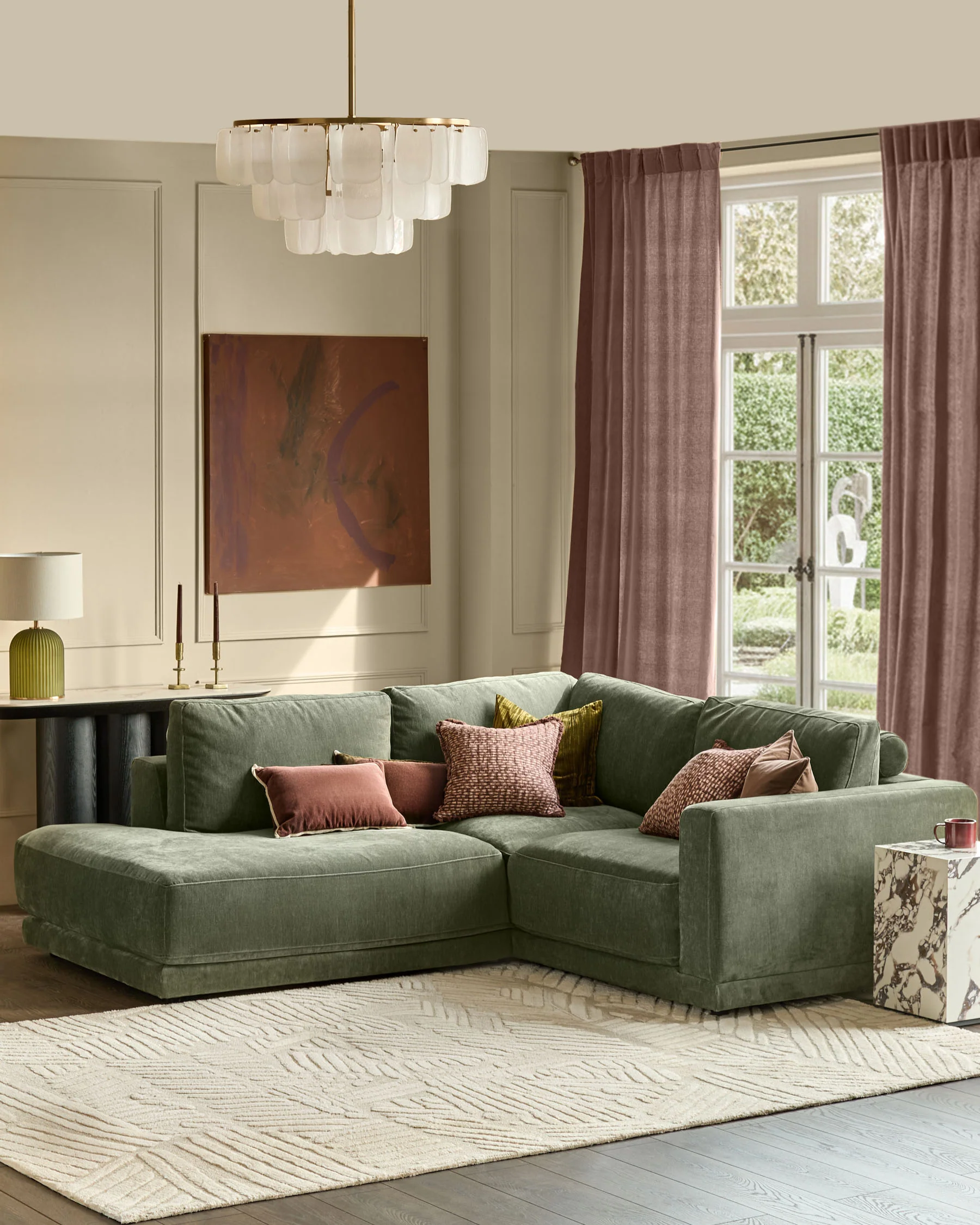 Eden dark green chenille left hand small corner chaise sofa