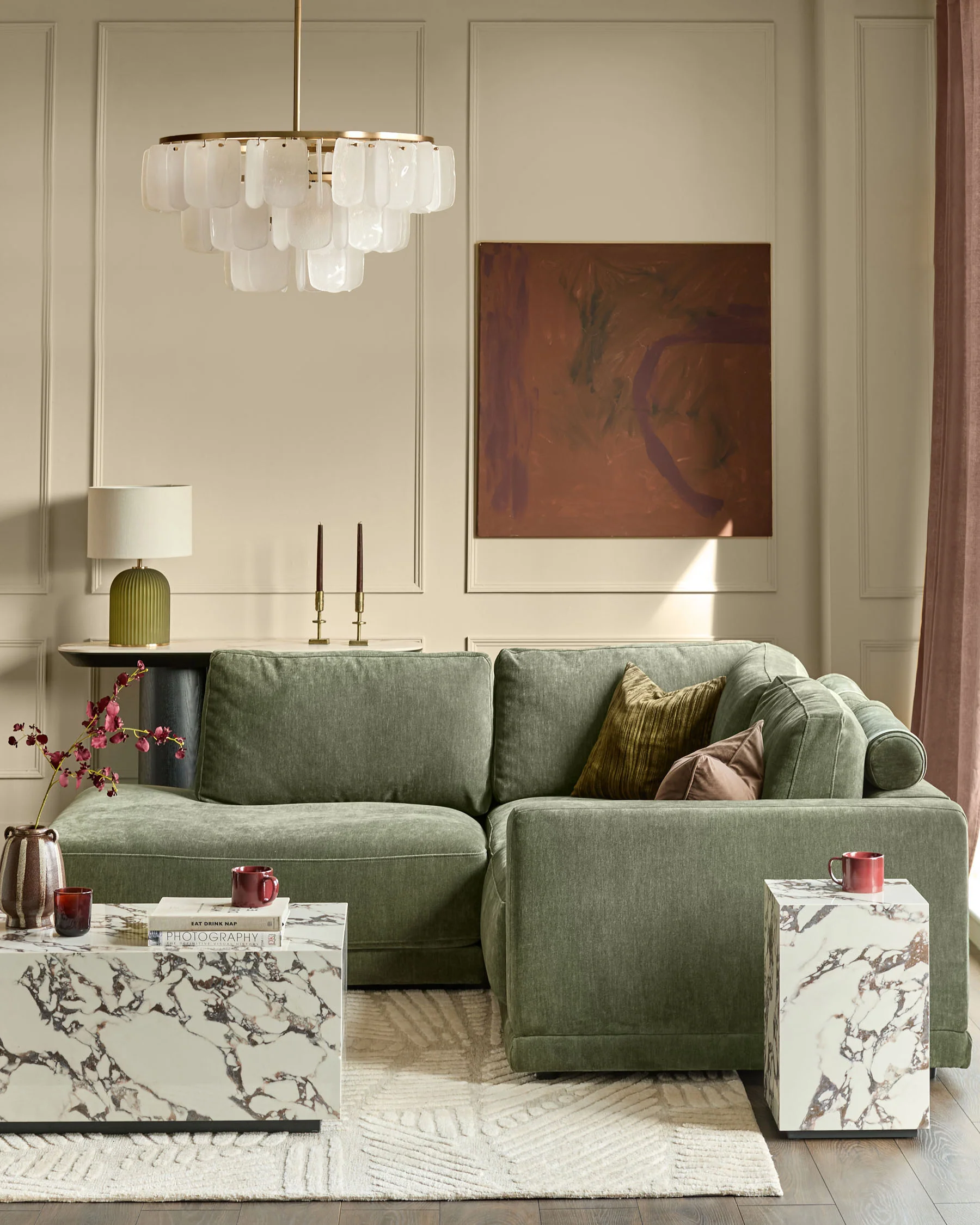 Eden dark green chenille left hand small corner chaise sofa - Image 2