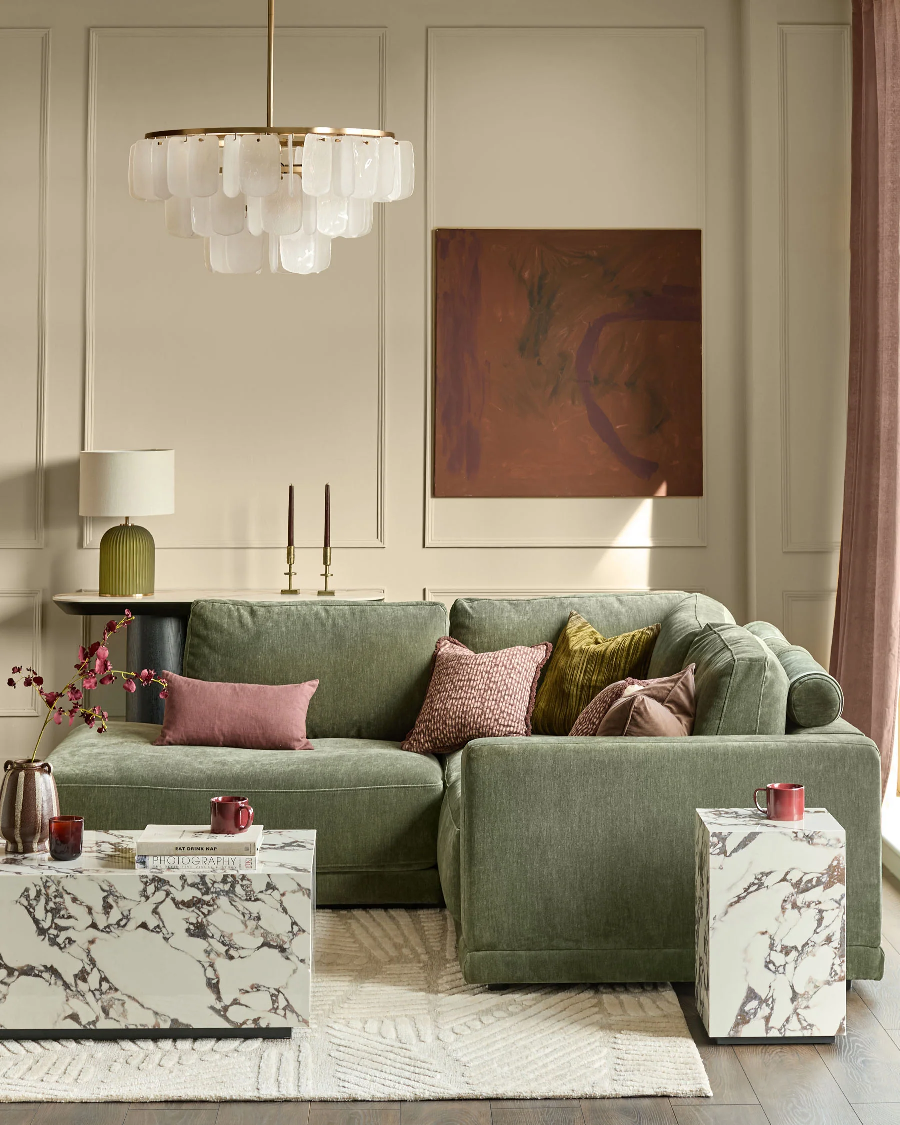 Eden dark green chenille left hand small corner chaise sofa - Image 5