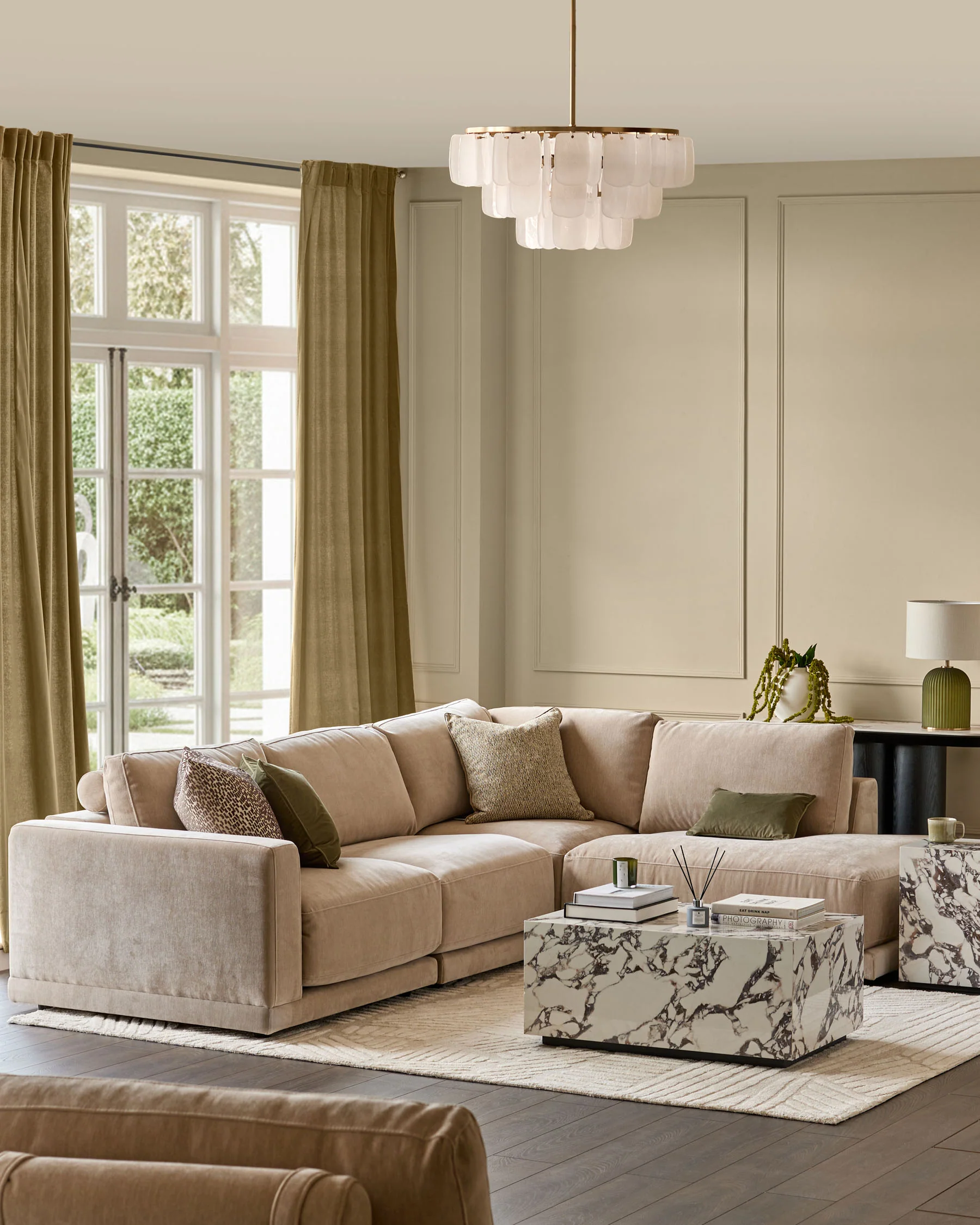 Eden champagne chenille right hand large corner chaise sofa - Image 3