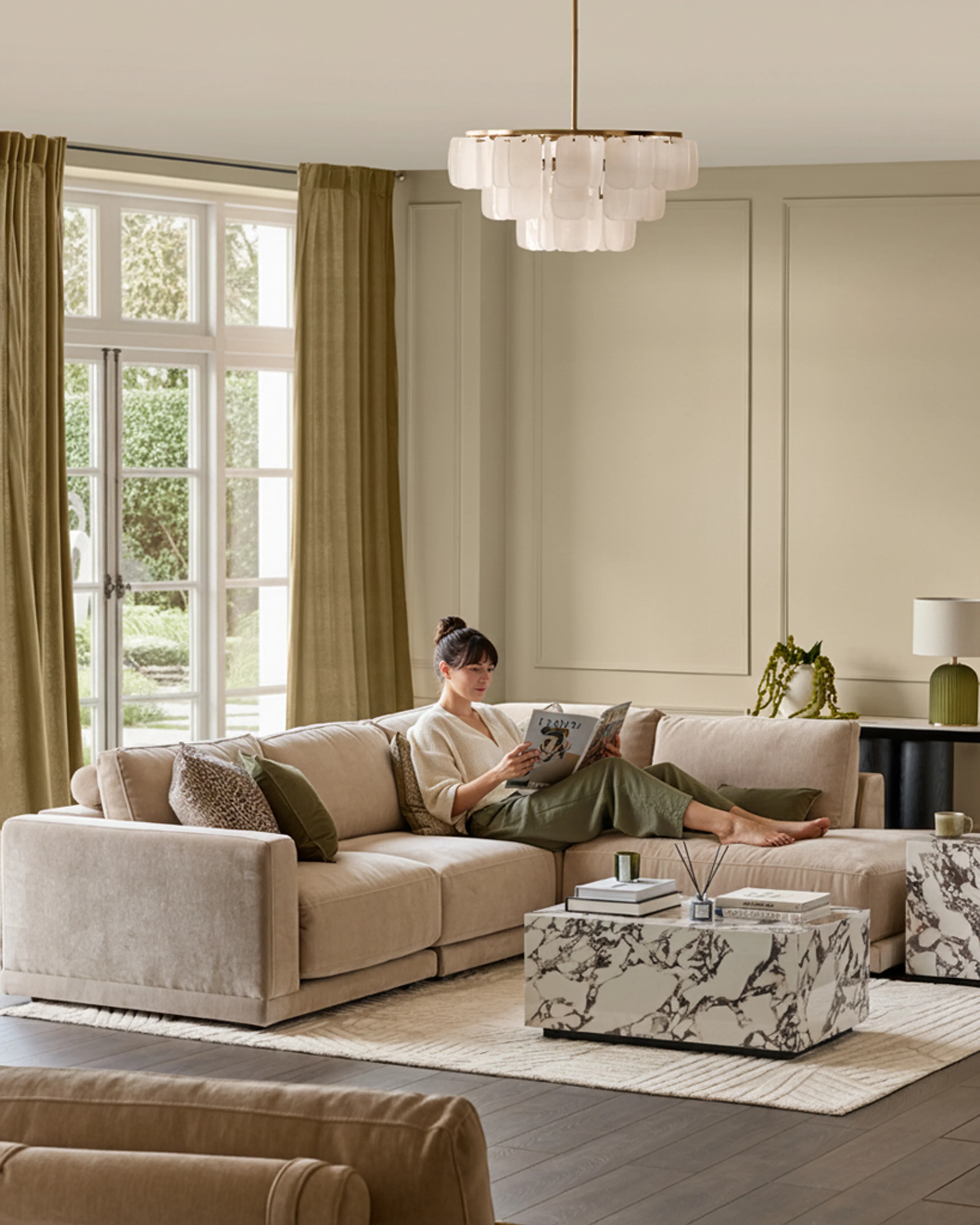 Eden champagne chenille right hand large corner chaise sofa - Image 5
