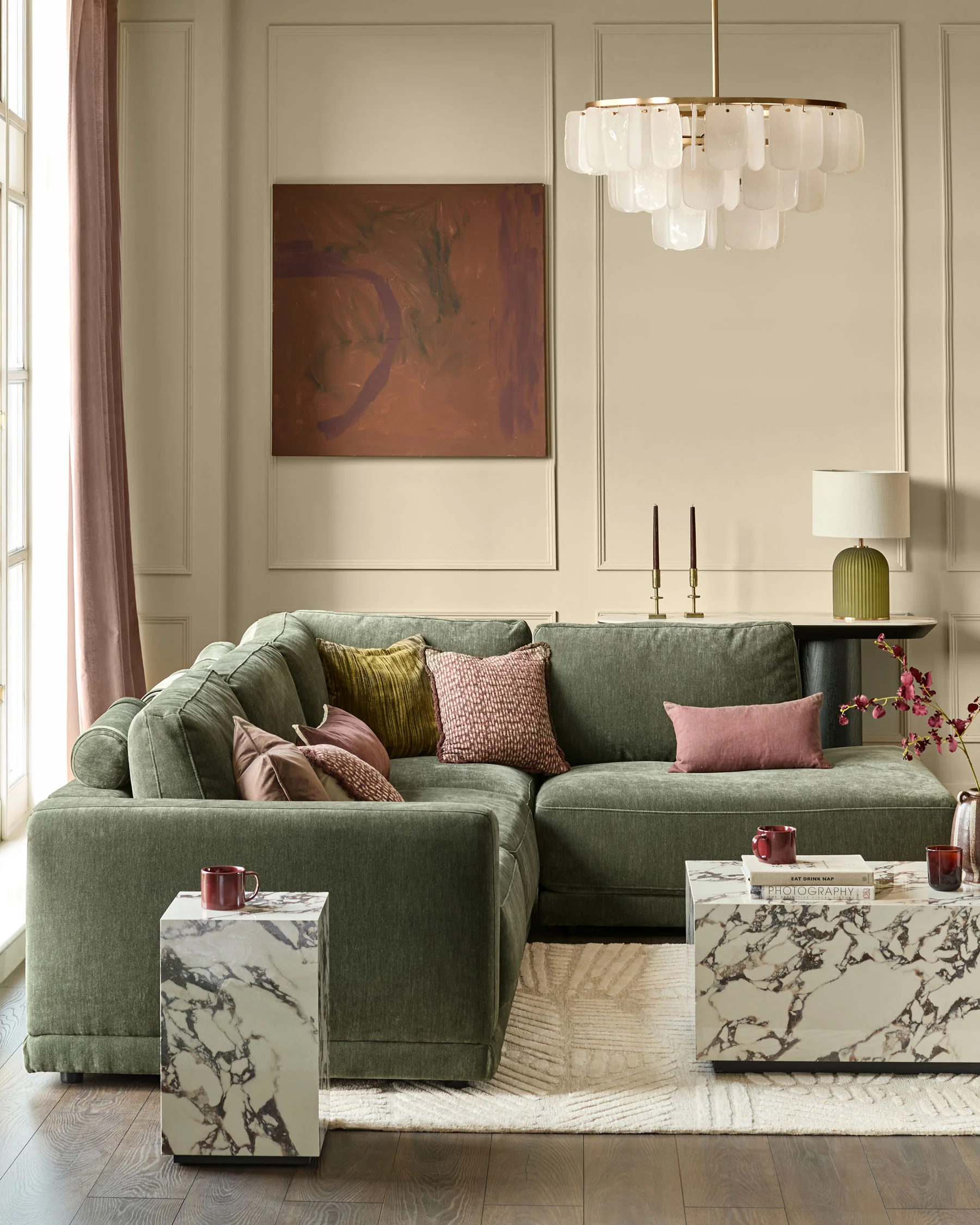 Eden dark green chenille right hand large corner chaise sofa - Image 4