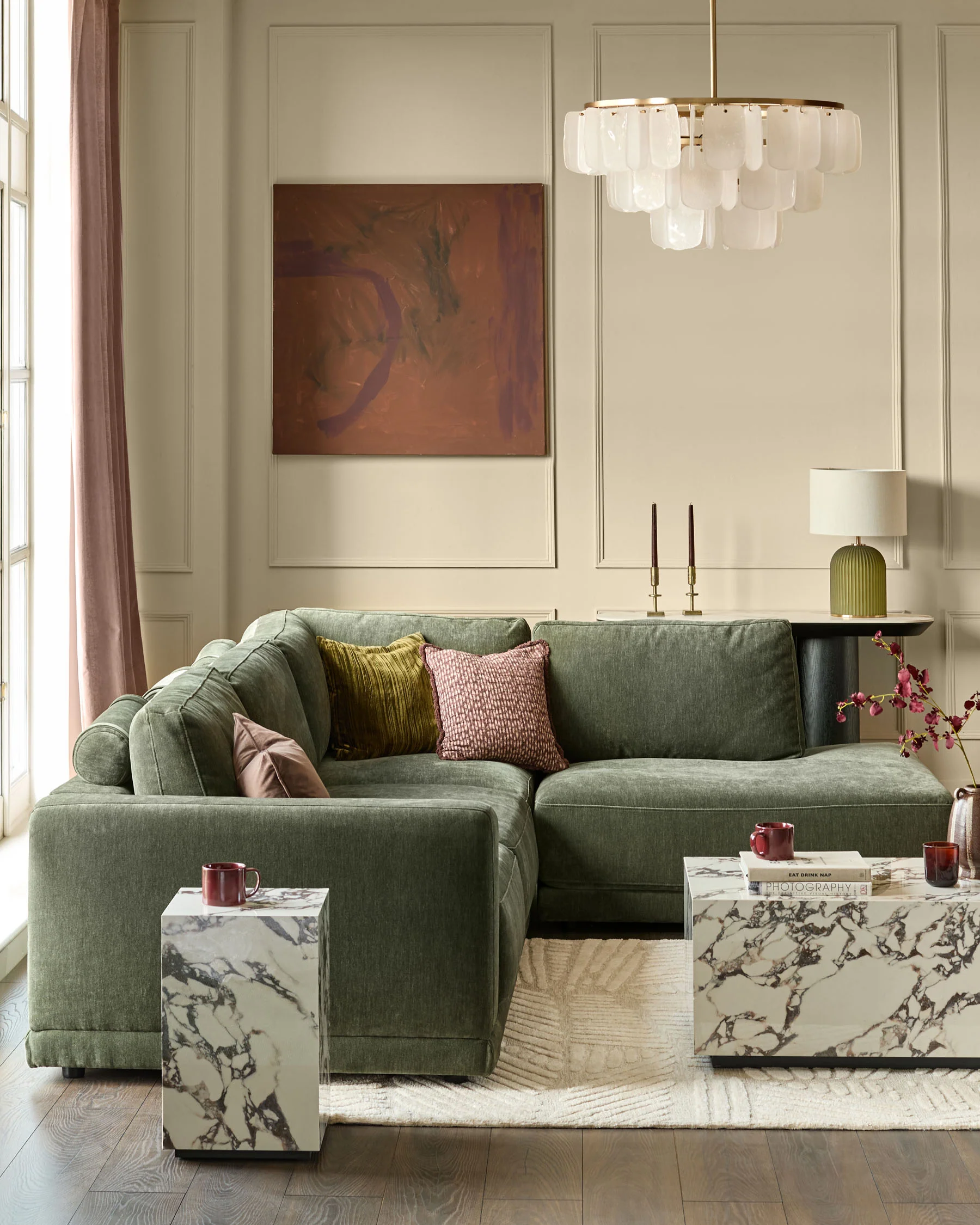 Eden dark green chenille right hand large corner chaise sofa - Image 7