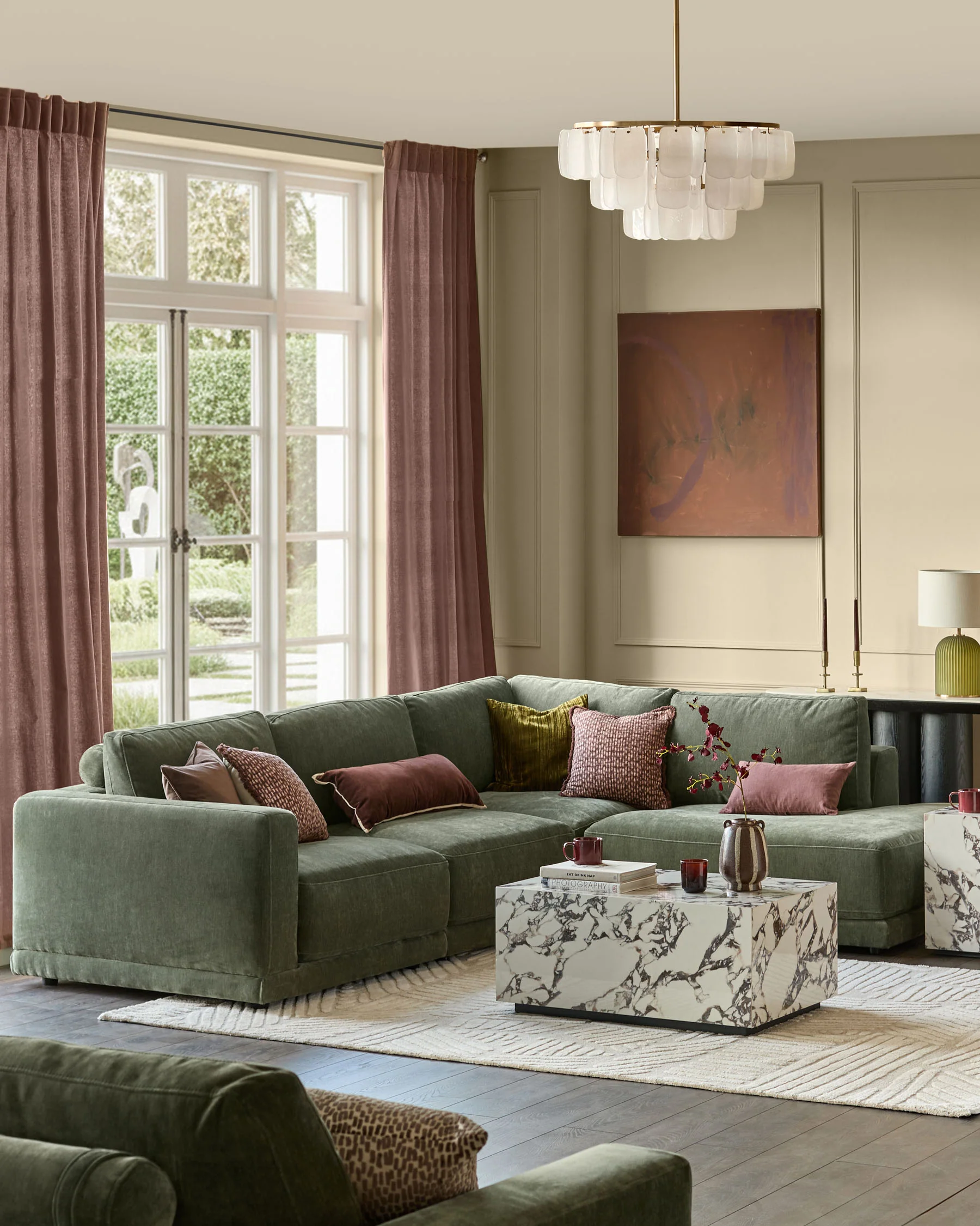 Eden dark green chenille right hand large corner chaise sofa - Image 9