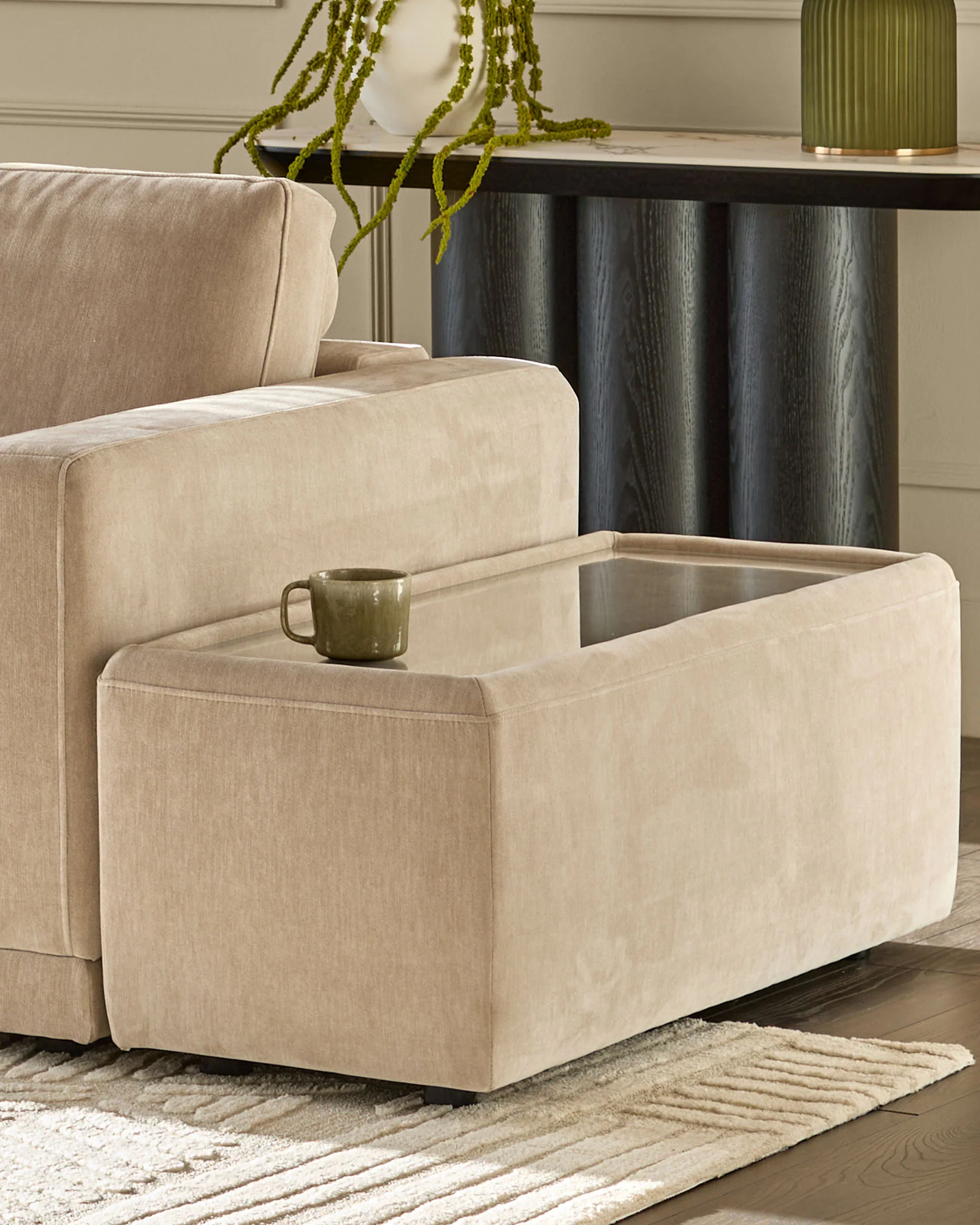 Eden champagne chenille and glass top side table