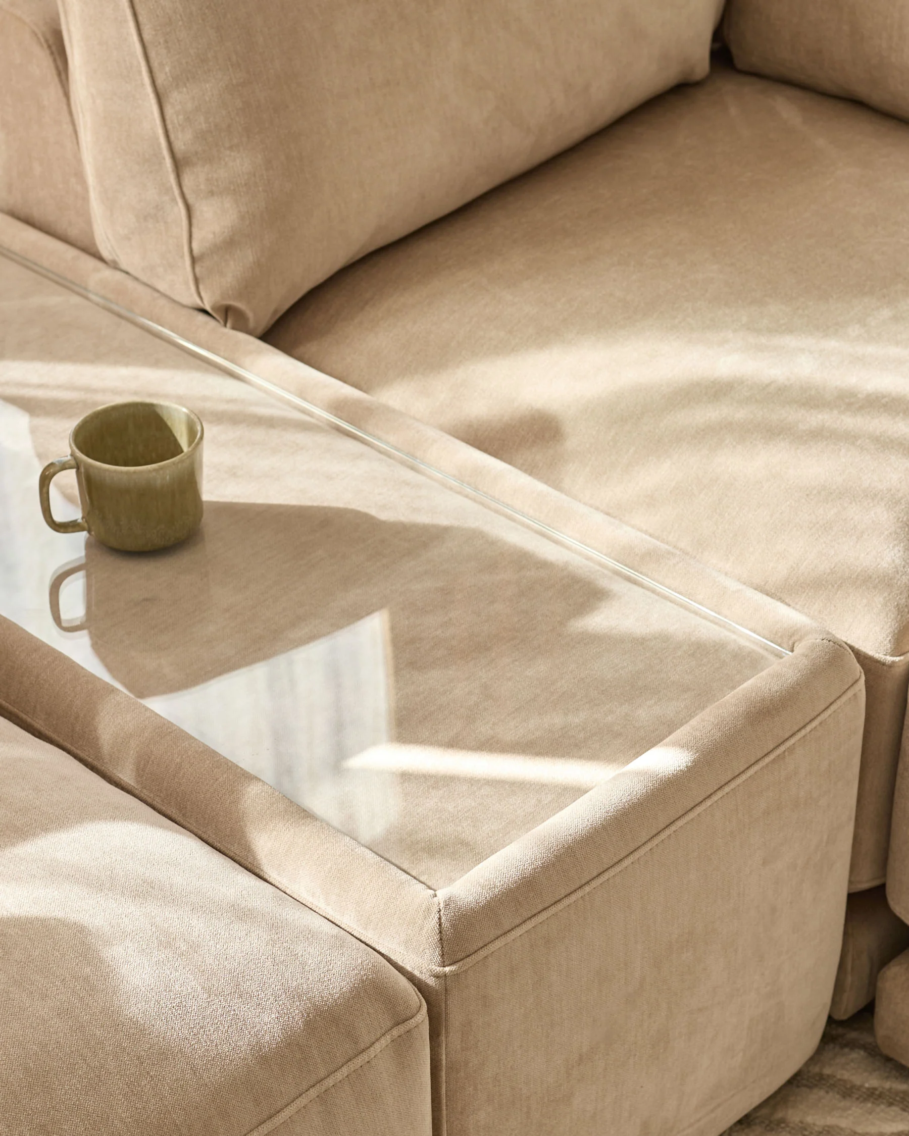 Eden champagne chenille and glass top side table - Image 2
