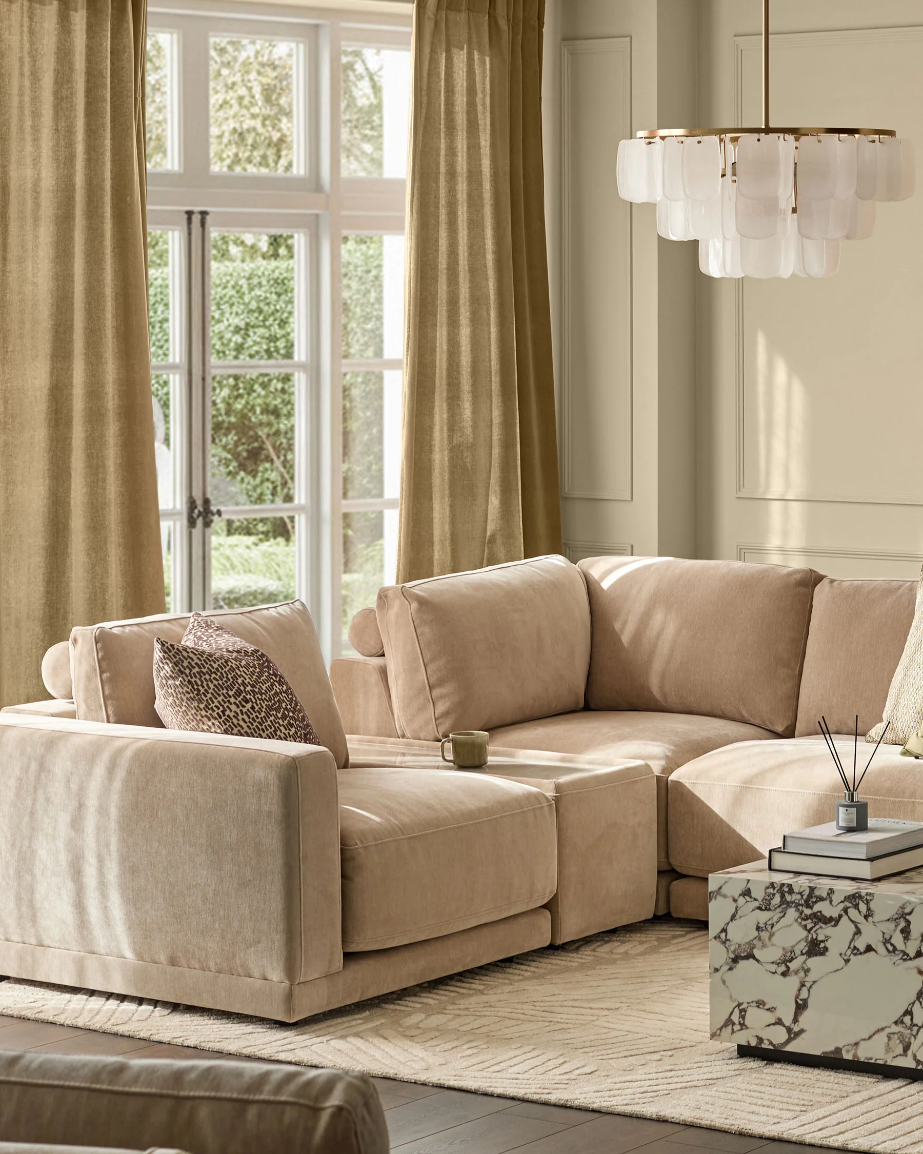 Eden champagne chenille and glass top side table - Image 5