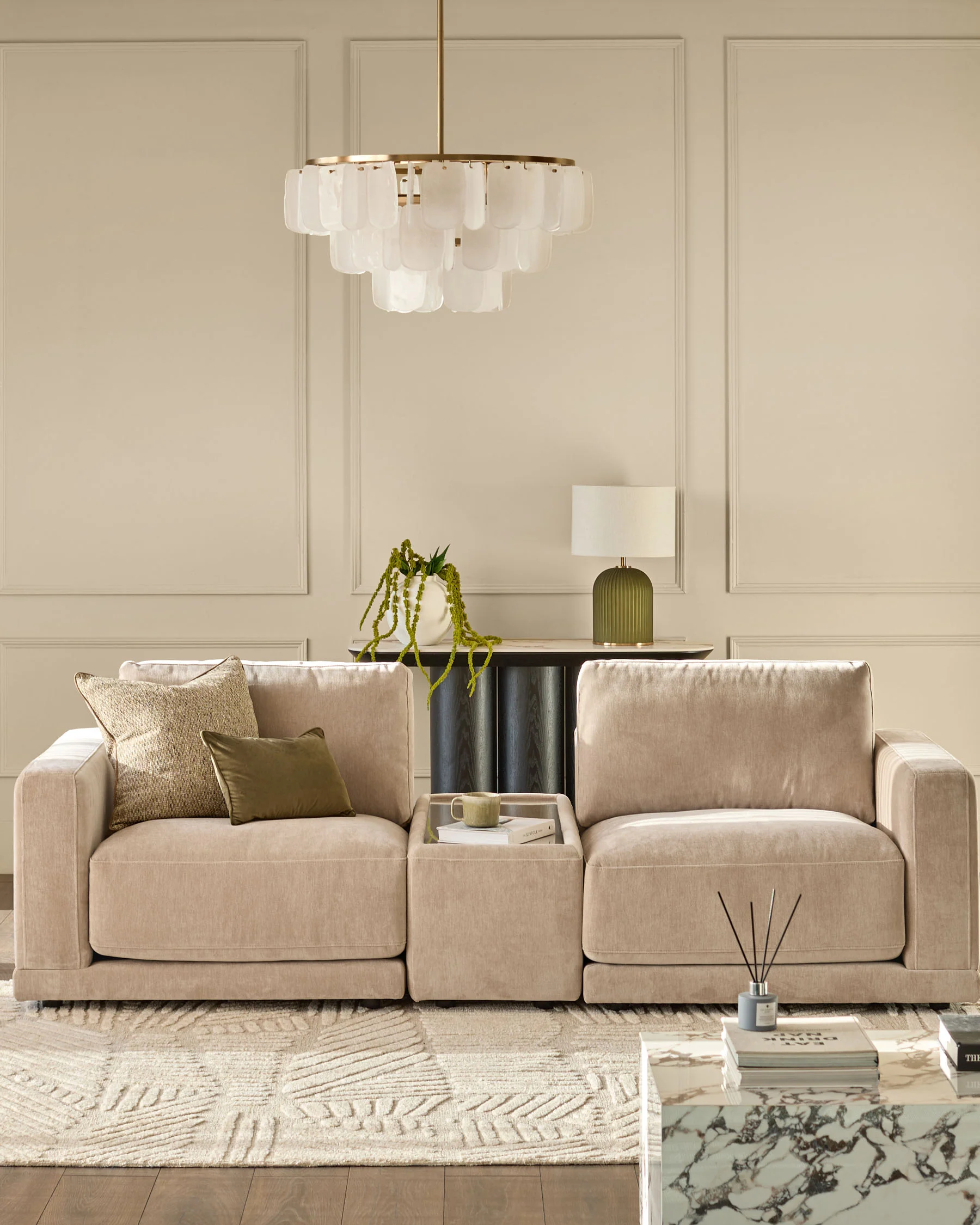Eden champagne chenille and glass top side table - Image 7