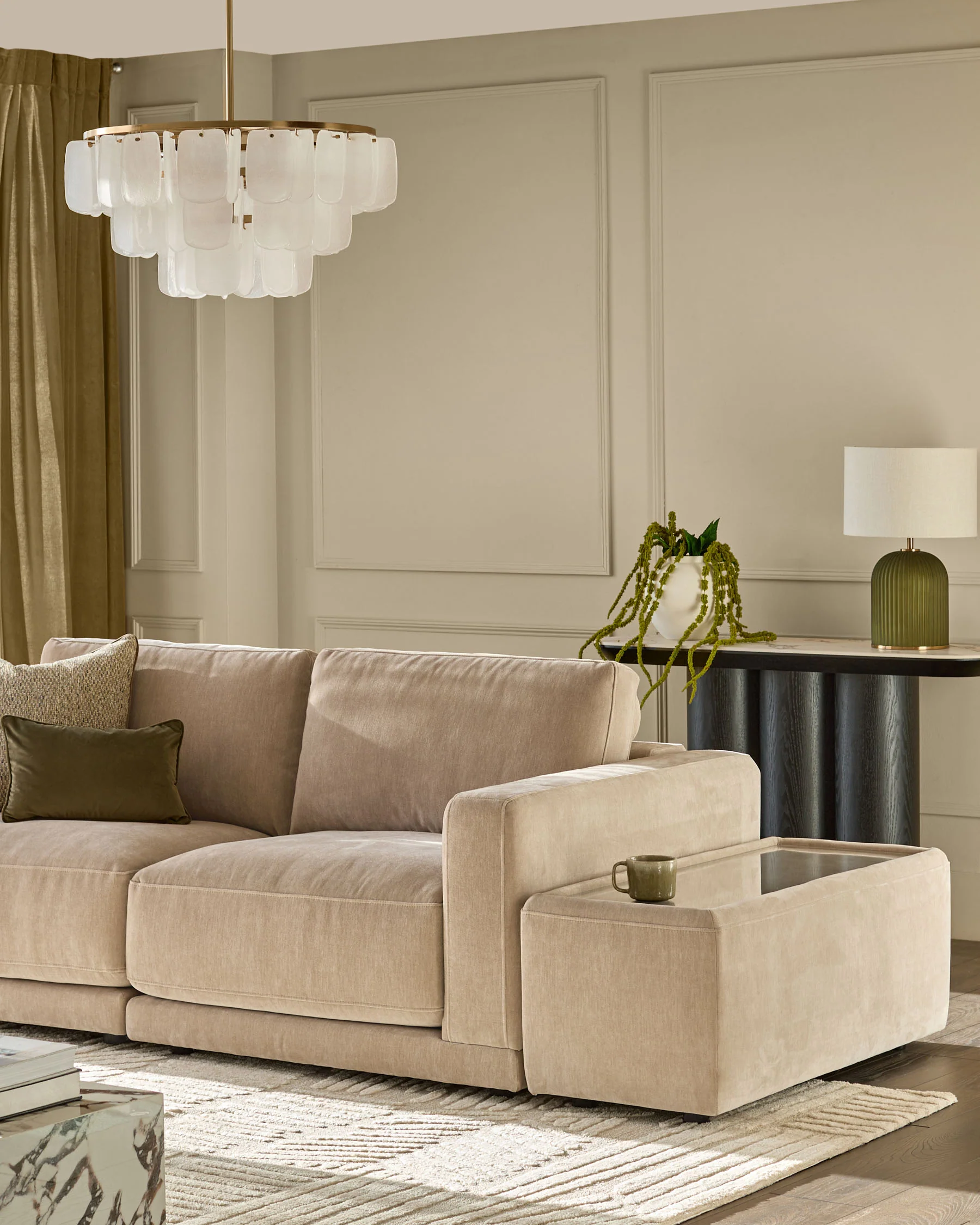 Eden champagne chenille and glass top side table - Image 8
