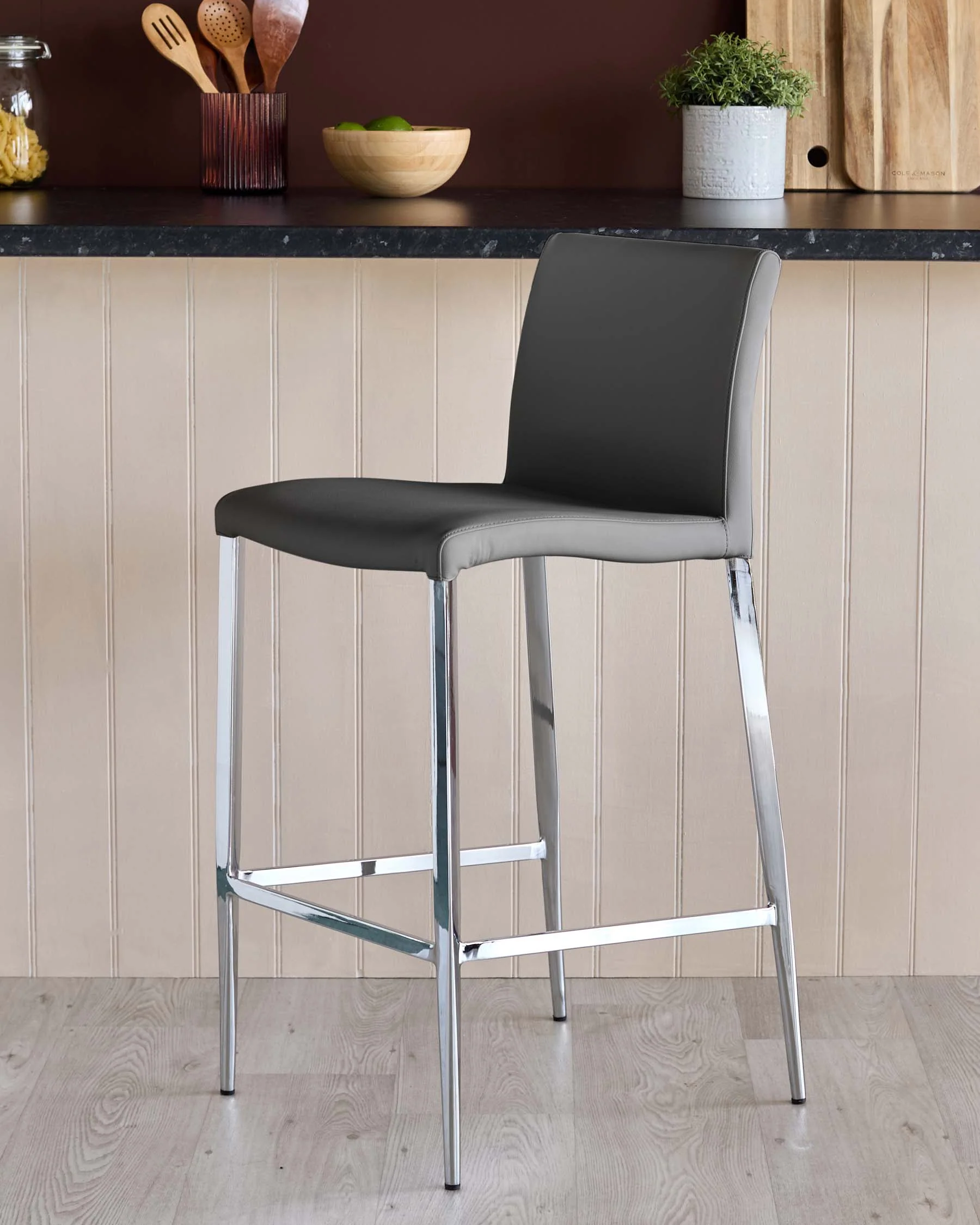 Elise Dark Grey Faux Leather Bar Stool