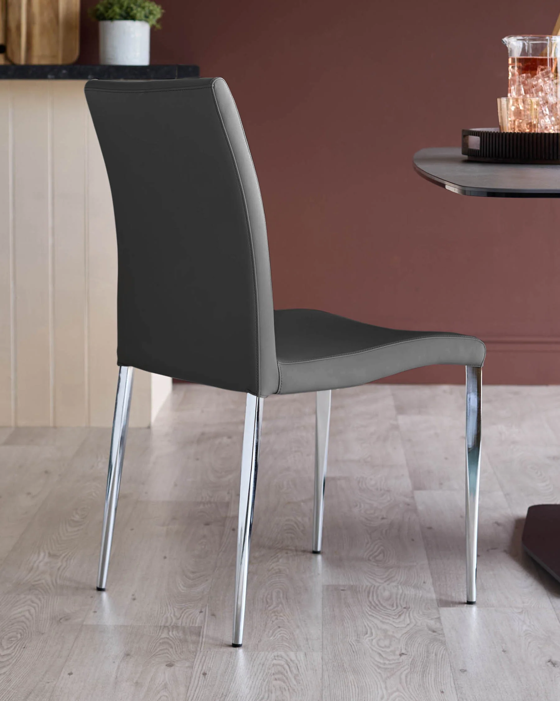 Elise Dark Grey Faux And Chrome Leather Dining Chair - Image 3