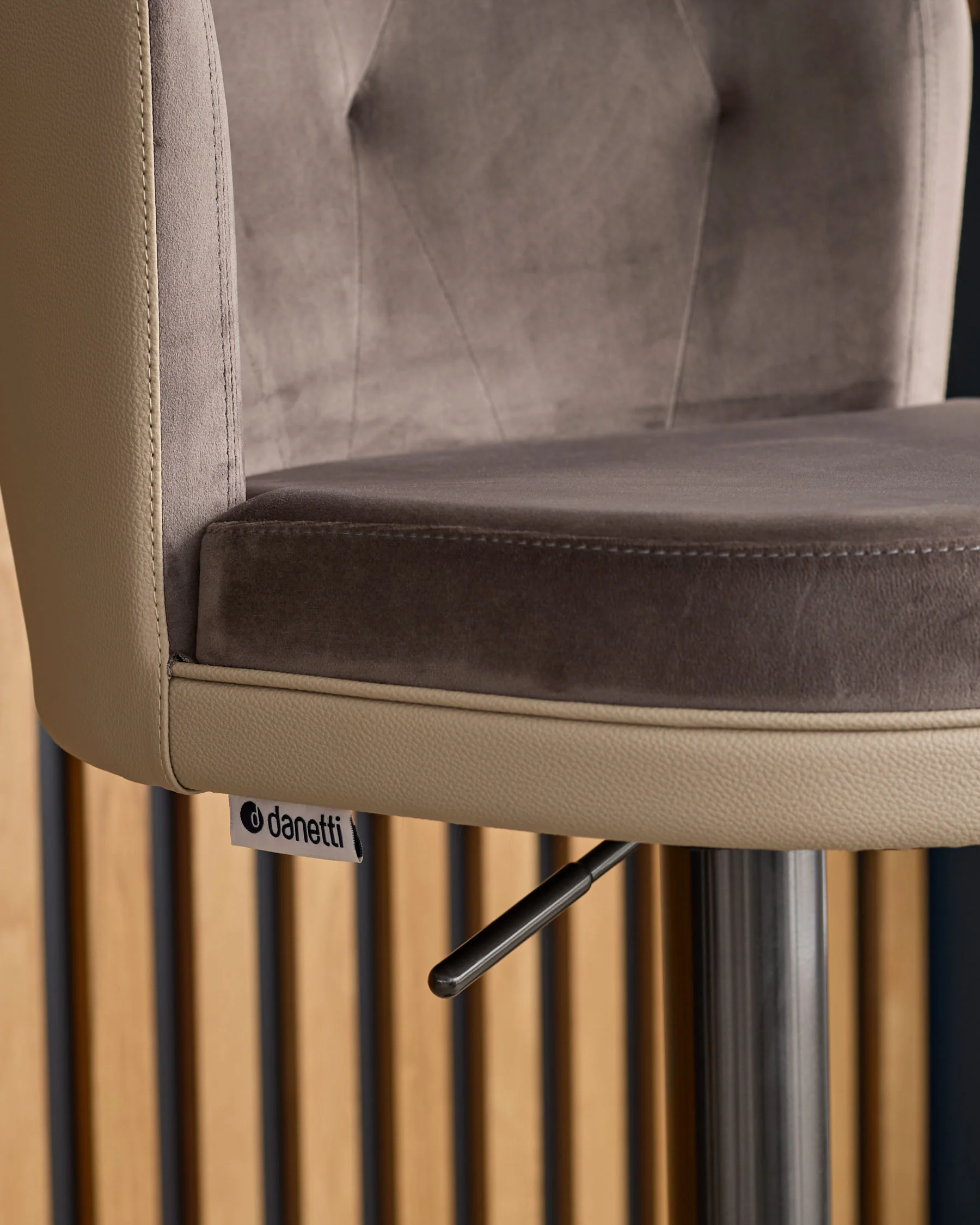 Elodie natural faux leather and mocha velvet gas lift bar stool - Image 8