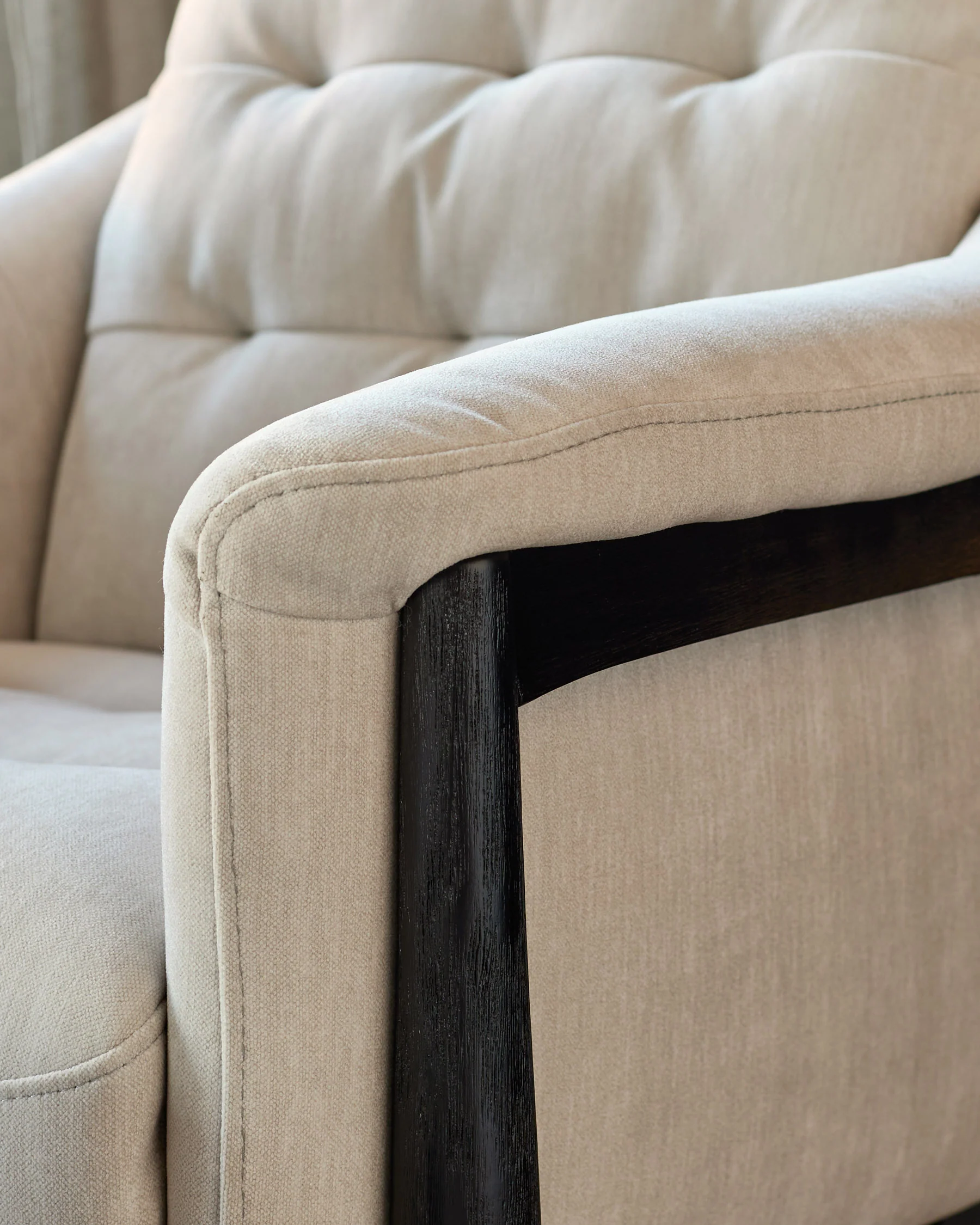 Ember natural grey fabric occasional chair with footstool - Image 8