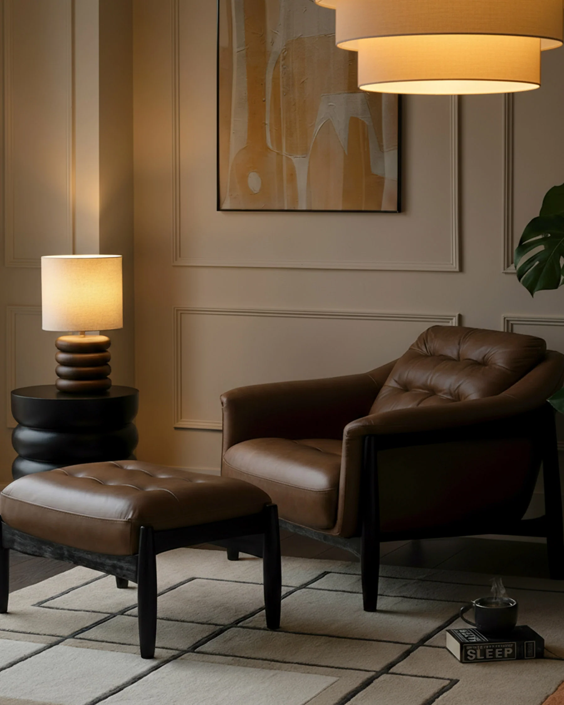 Ember tan leather occasional chair with footstool - Image 3