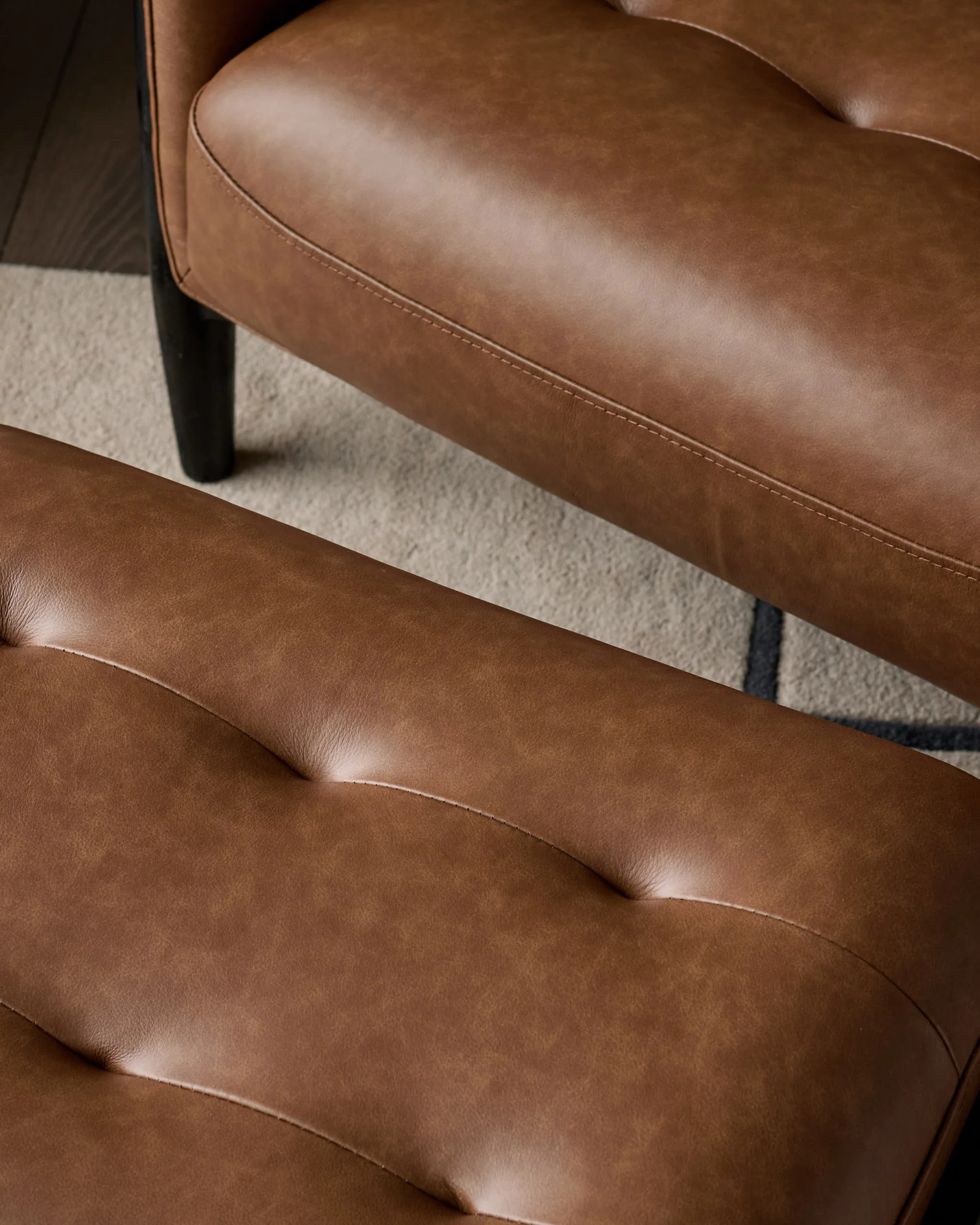 Ember tan leather occasional chair with footstool - Image 4