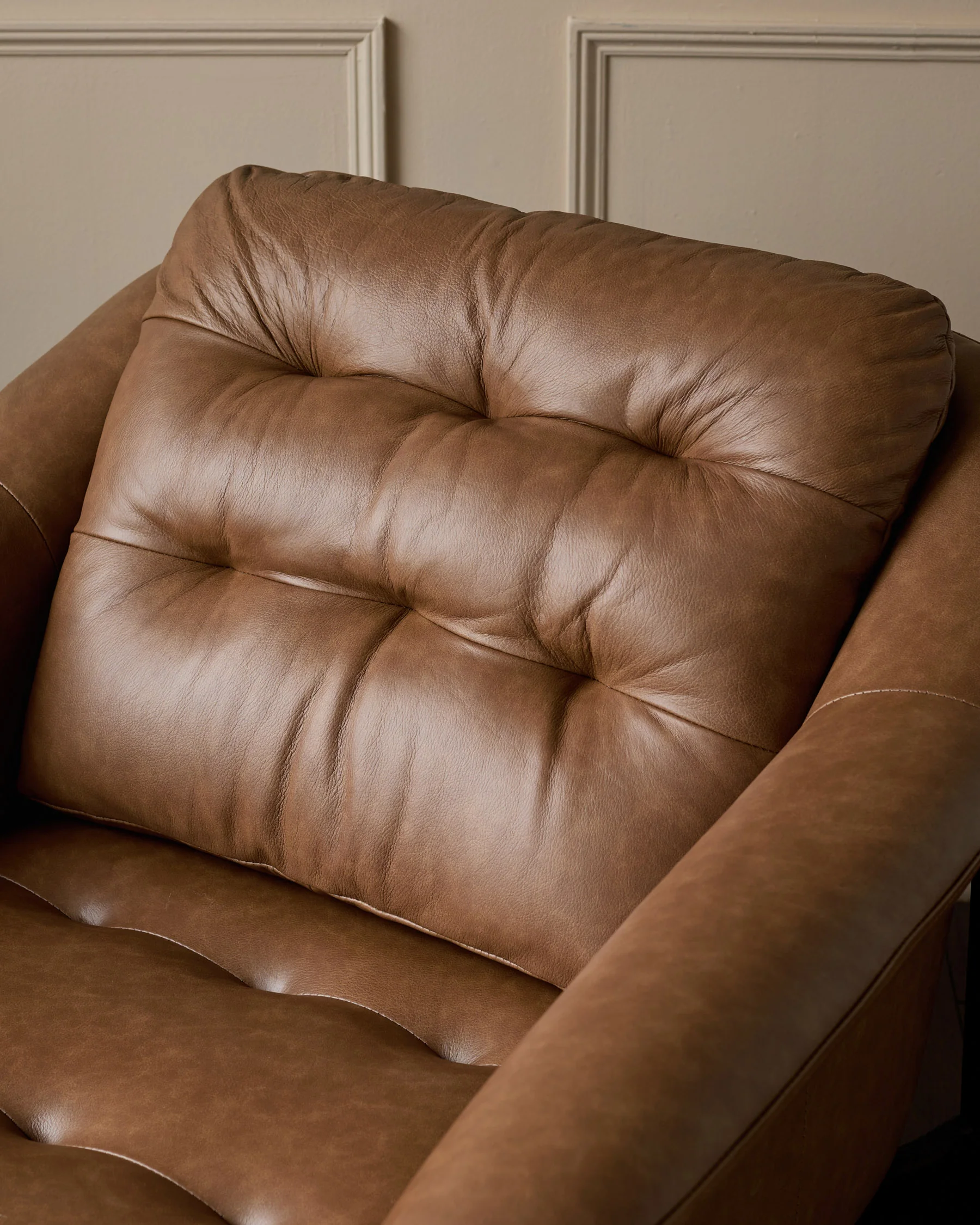 Ember tan leather occasional chair with footstool - Image 5