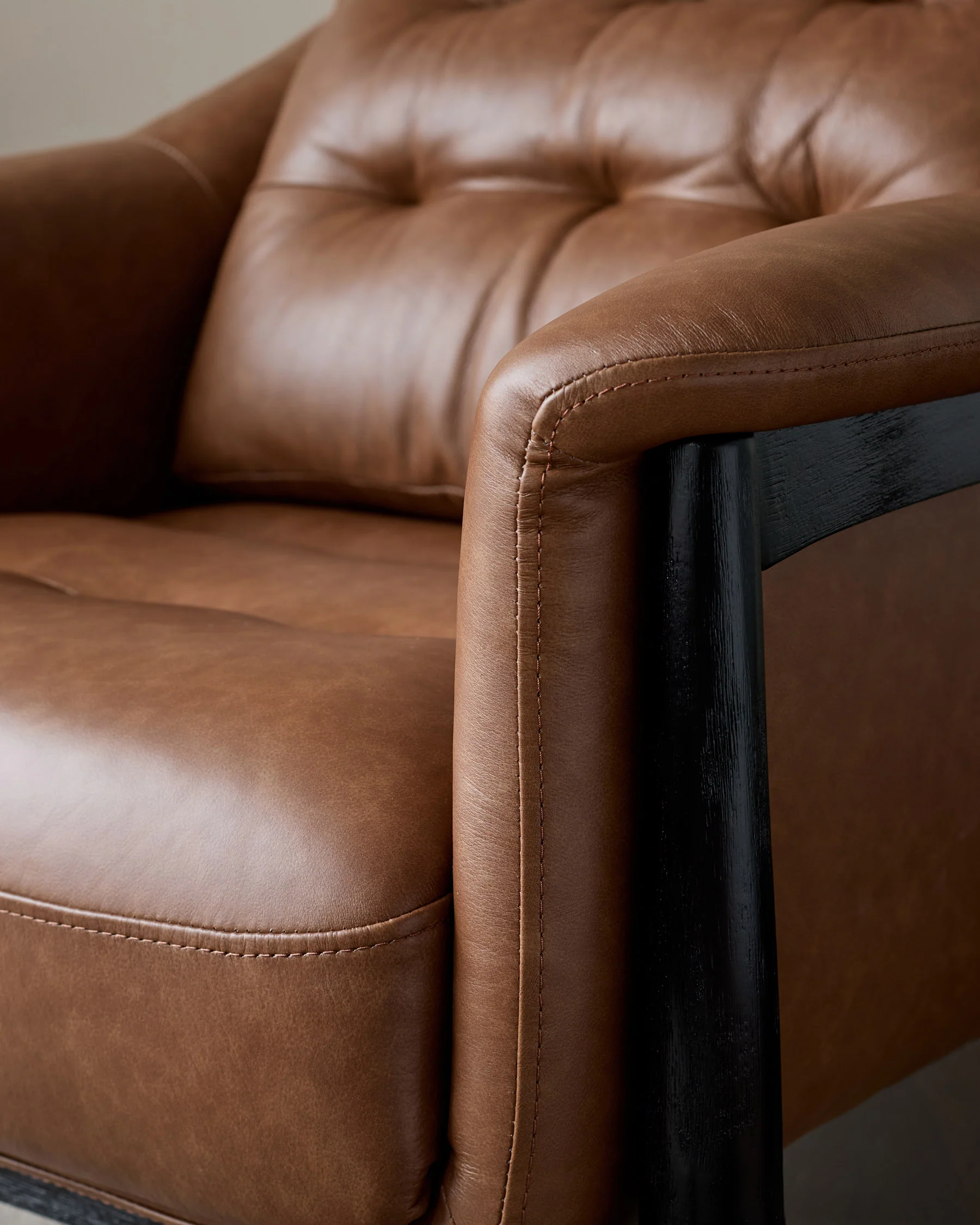 Ember tan leather occasional chair with footstool - Image 7