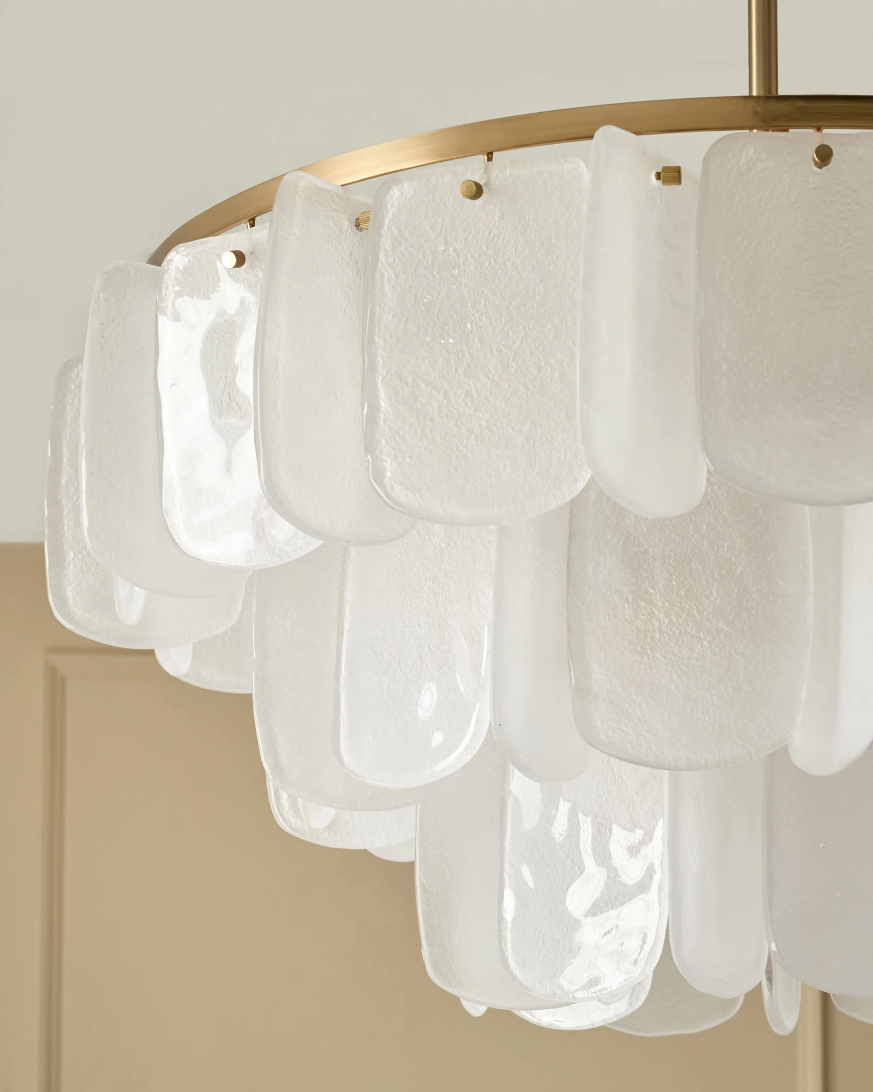 Estelle white glass brushed bronze chandelier light - Image 4