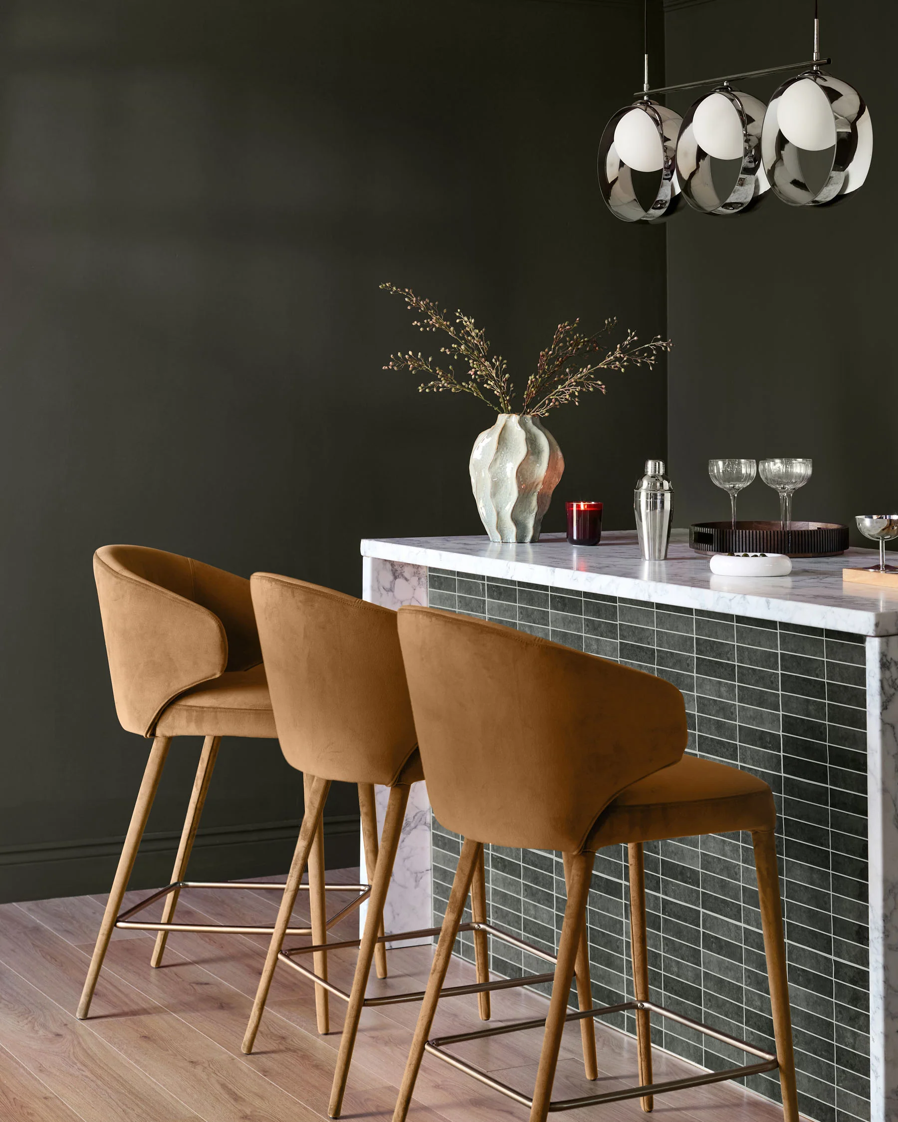 Ethan caramel fabric brushed bronze bar stool - Image 2