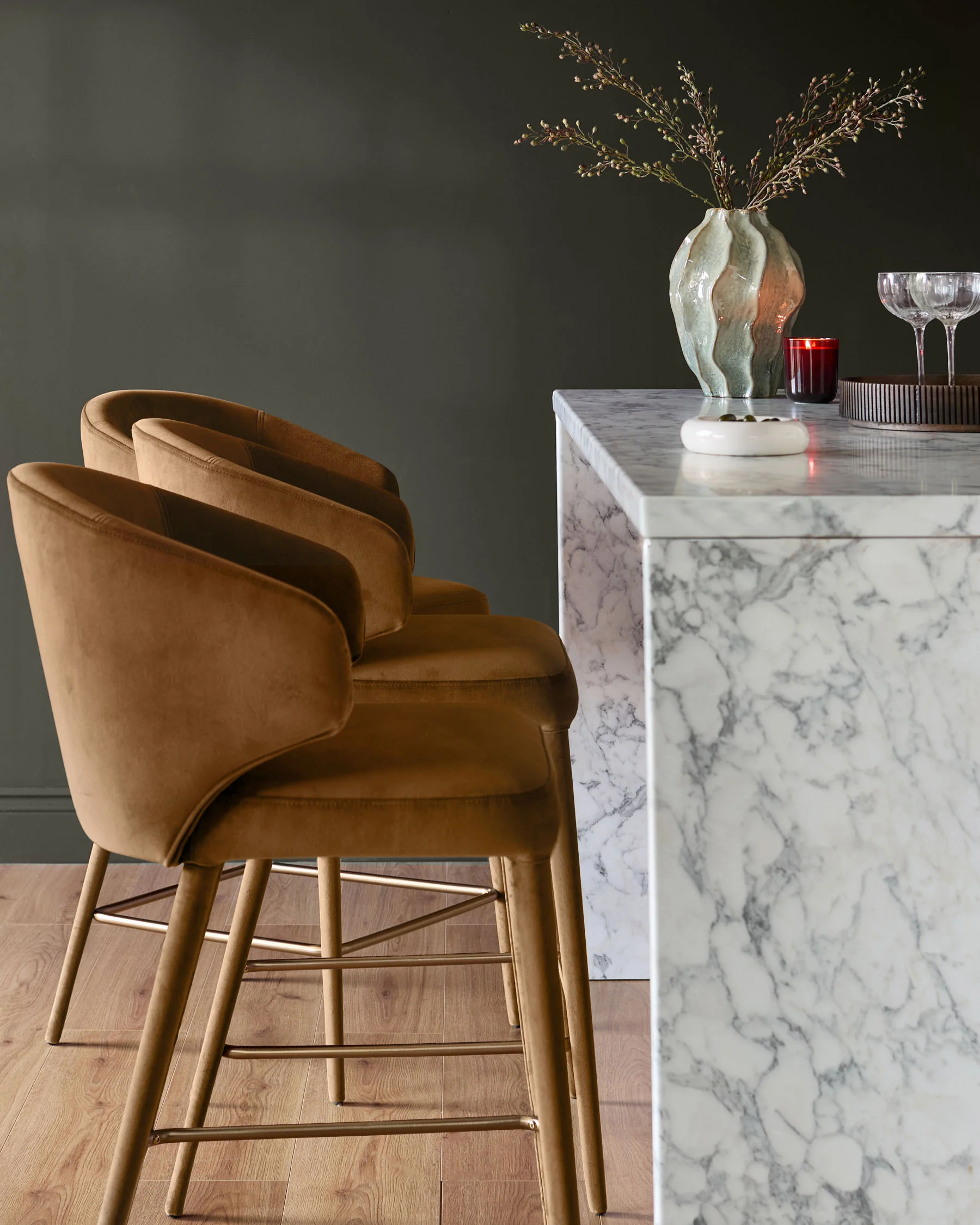 Ethan caramel fabric brushed bronze bar stool - Image 4