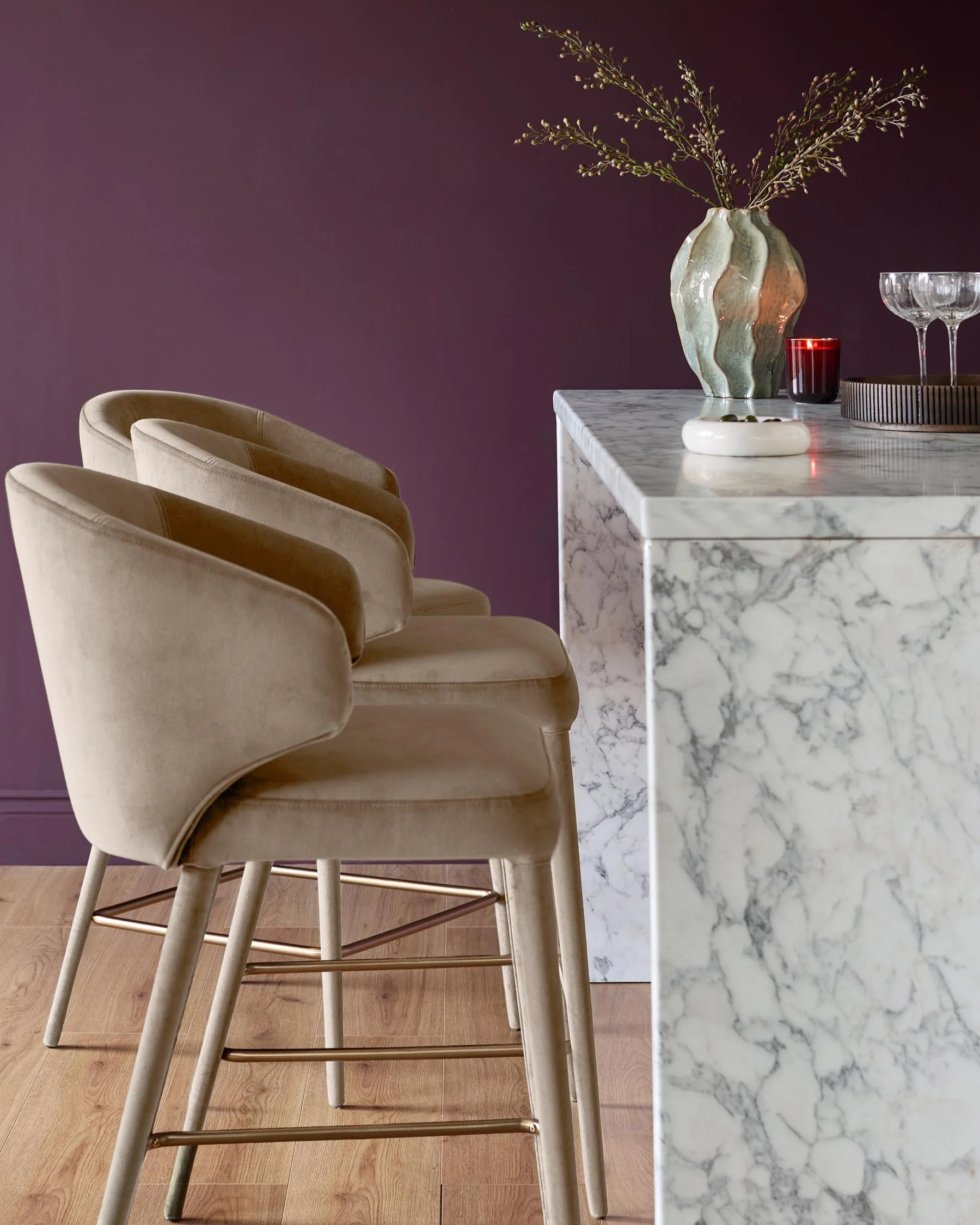 Ethan champagne velvet bar stool - Image 4